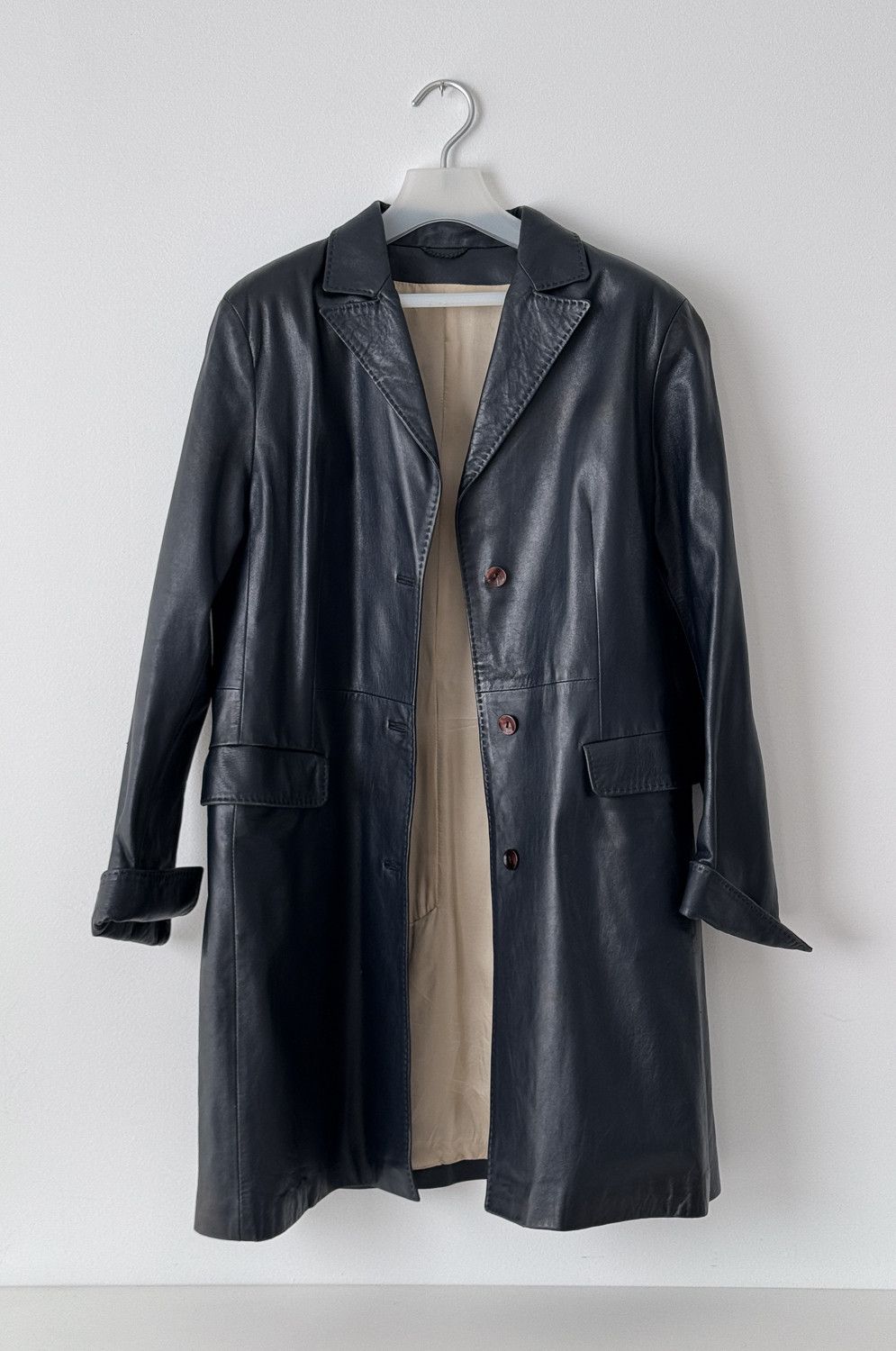 Vintage Vintage Italian Leather Trench Overcoat Dark Grey 48 Size XL / US 12-14 / IT 48-50 - 3 Thumbnail