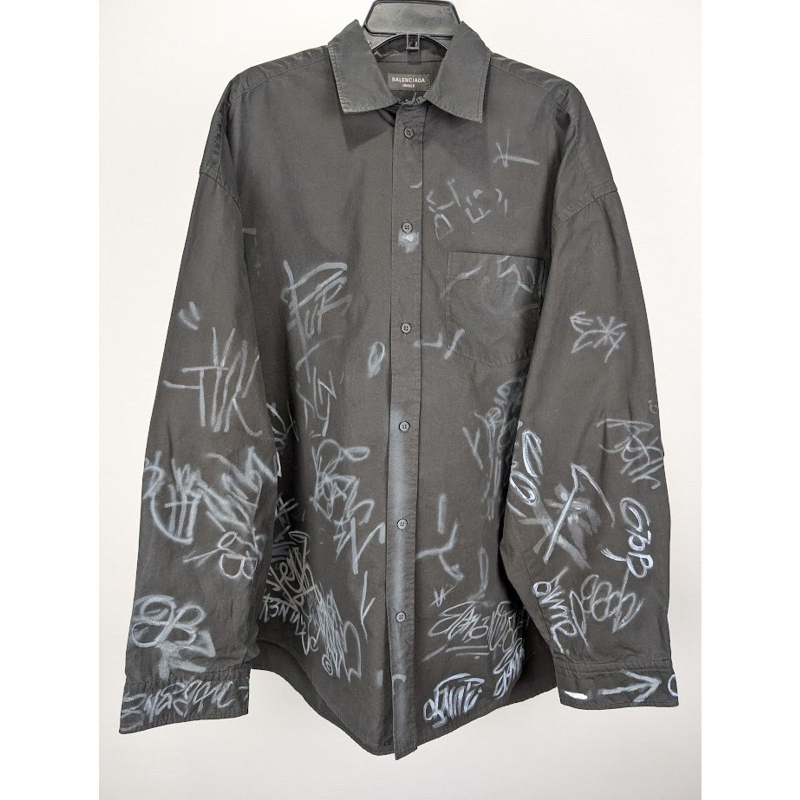 Balenciaga o1rshd1 Cotton Poplin Graffiti Oversized Shirt in Black Size US S / EU 44-46 / 1 - 2 Thumbnail