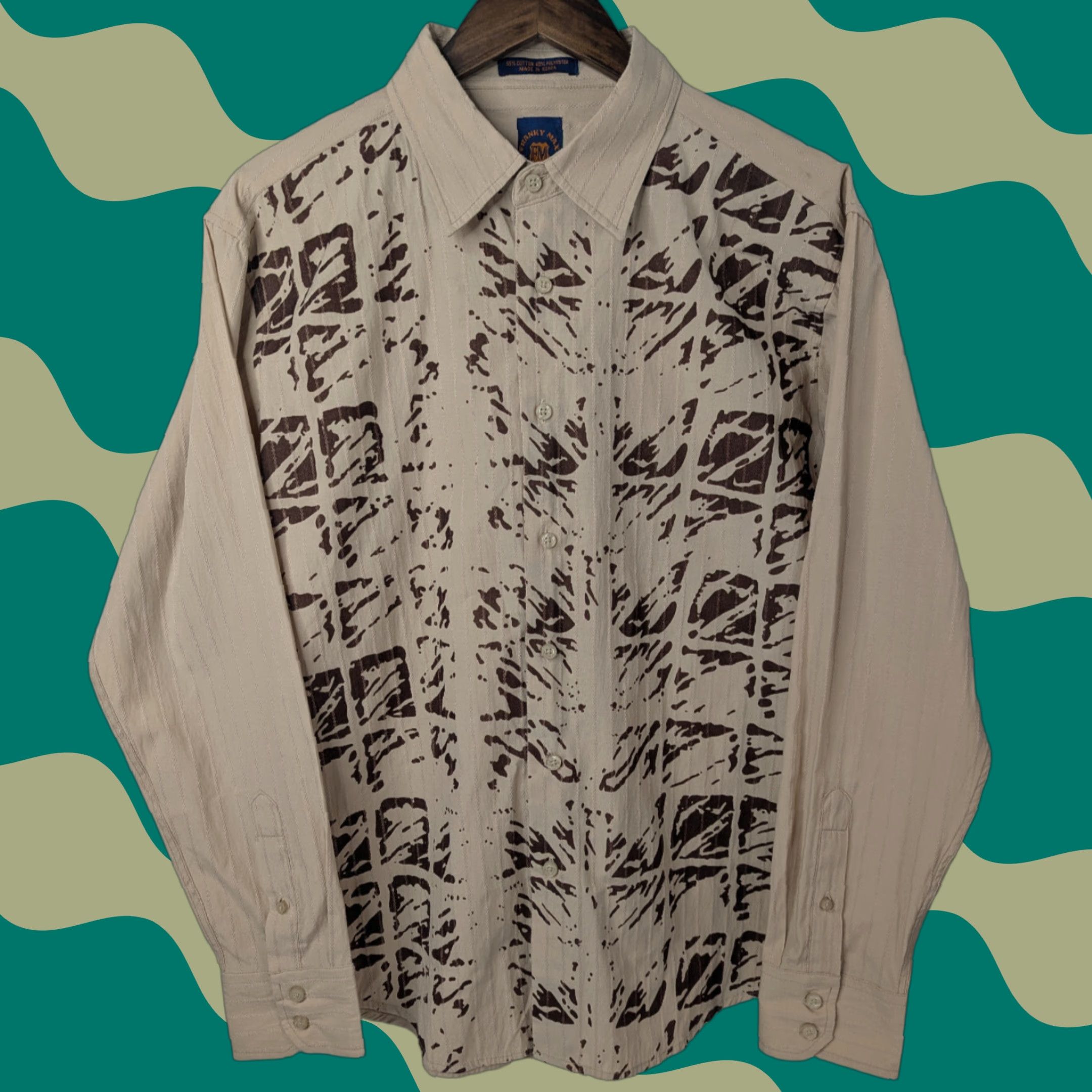Vintage Franky Max Abstract Pattern Mens Long Sleeve Button Up Shirt Size M Brown Embroidered Size US M / EU 48-50 / 2 - 1 Thumbnail