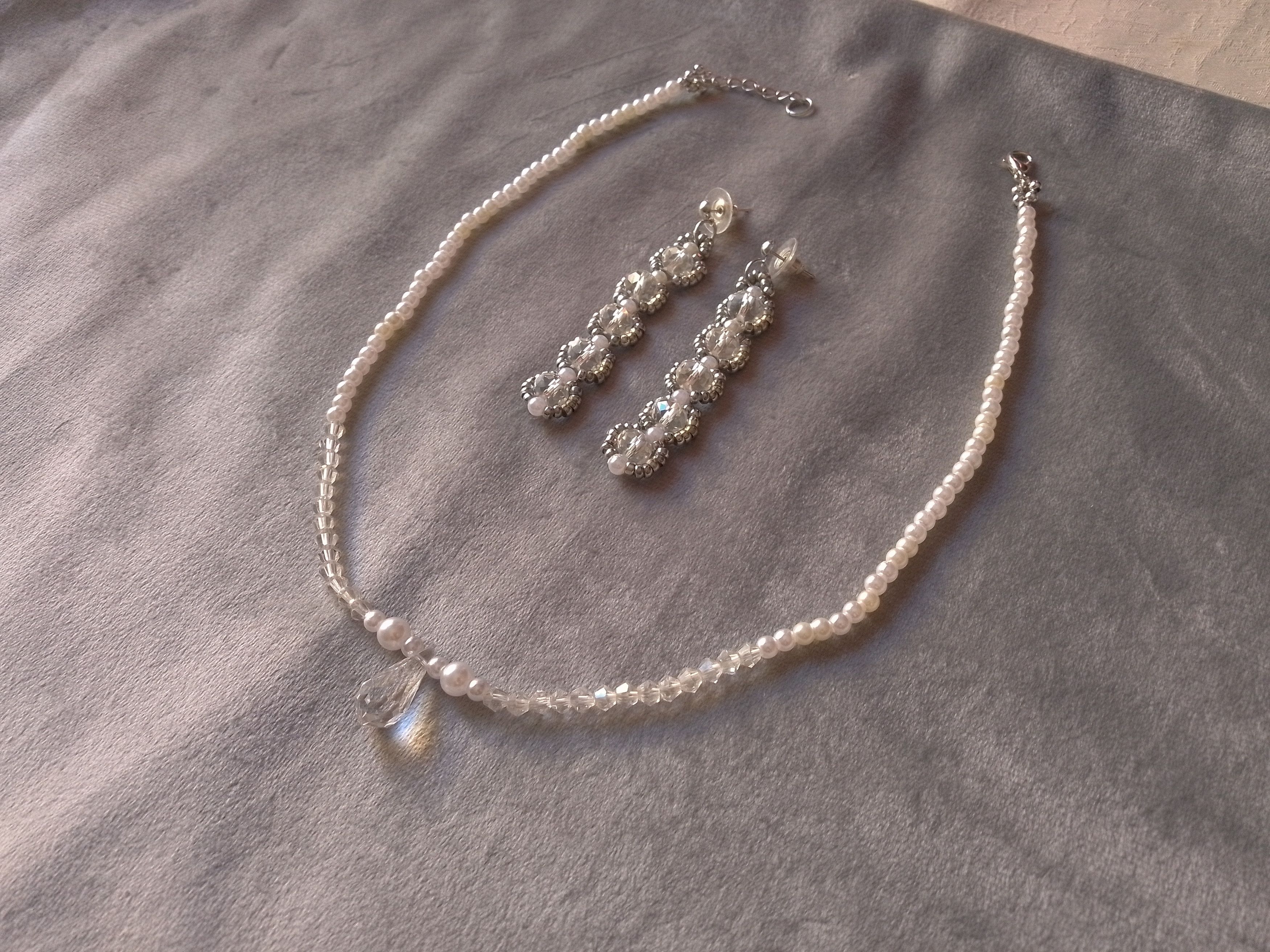 Handmade Necklace Pearls Crystals. Swarovski Teardrop.Long Earrings Size ONE SIZE - 6 Thumbnail