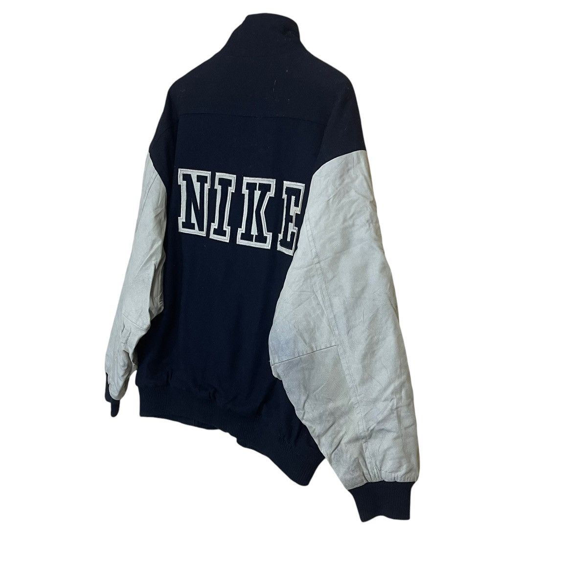 Nike Vintage 90s Nike Varsity Sleeve Leather Jacket Size US L / EU 52-54 / 3 - 3 Thumbnail