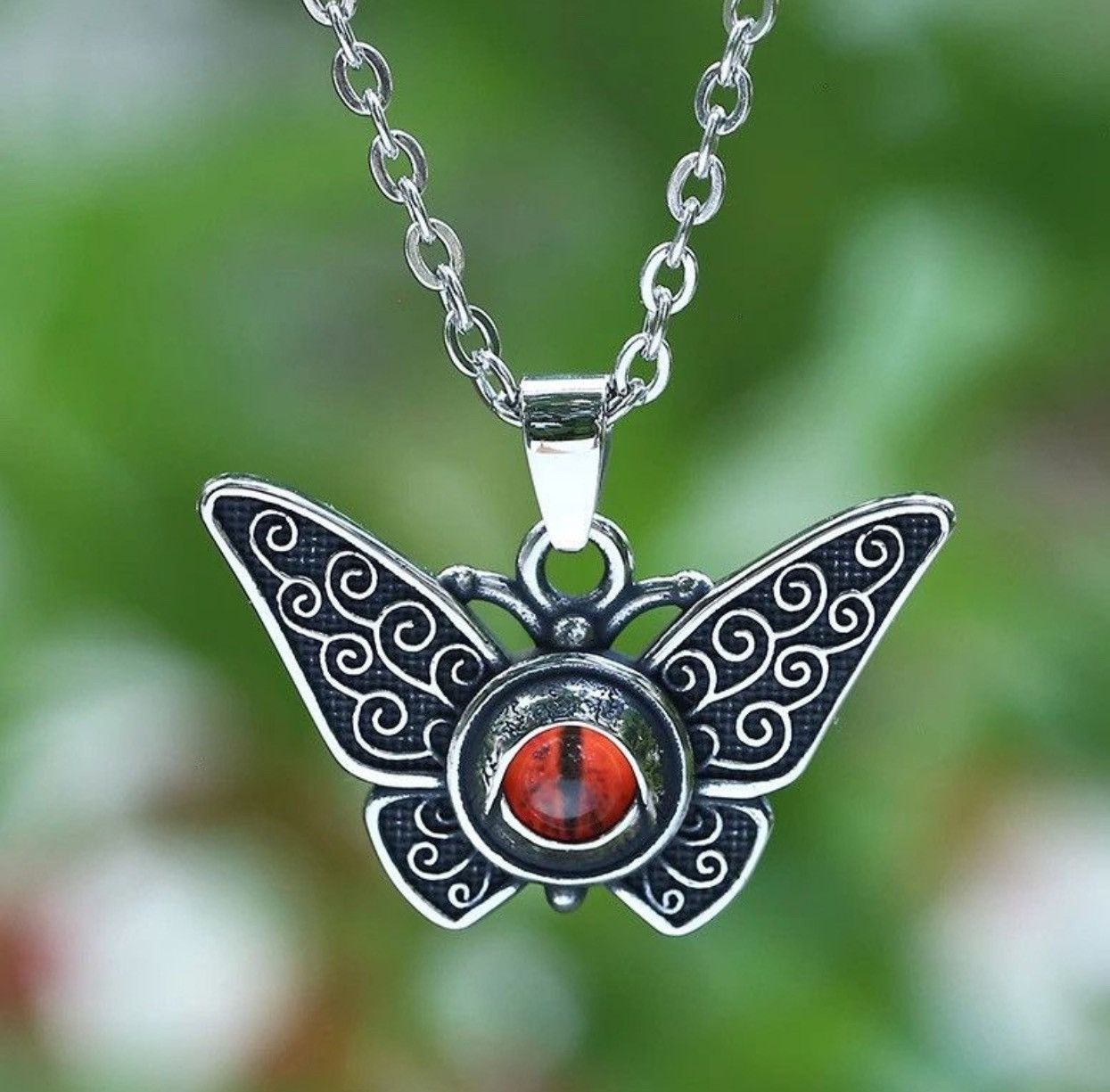 Jewelry Red Eye Butterfly Pendant Necklace Size ONE SIZE - 1 Thumbnail