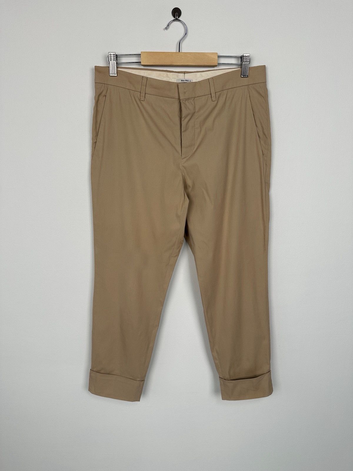 Miu Miu MIU MIU Women’s Beige Cotton Blend Crop Trousers Chino Pants Size 27" / US 4 / IT 40 - 1 Thumbnail