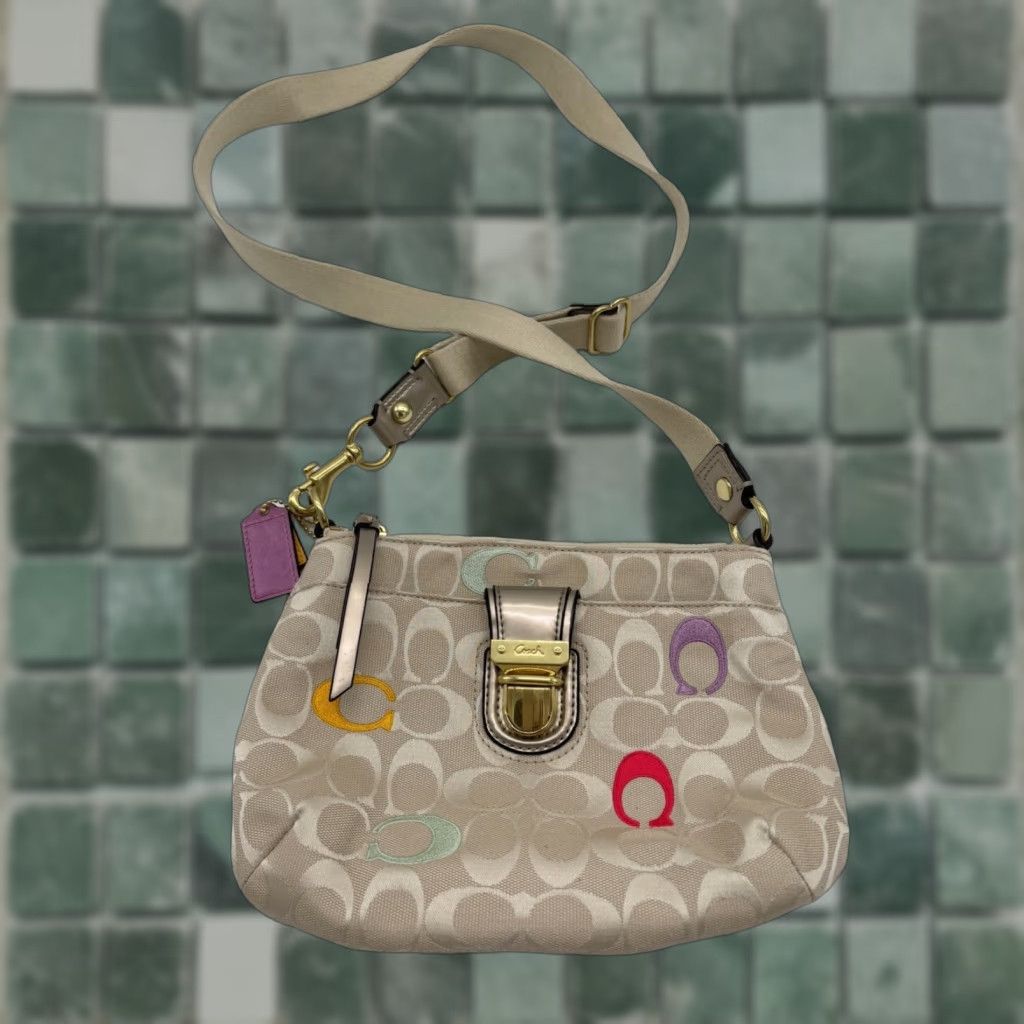 Coach Poppy Signature Beige Embroidered Crossbody Bag Small Women