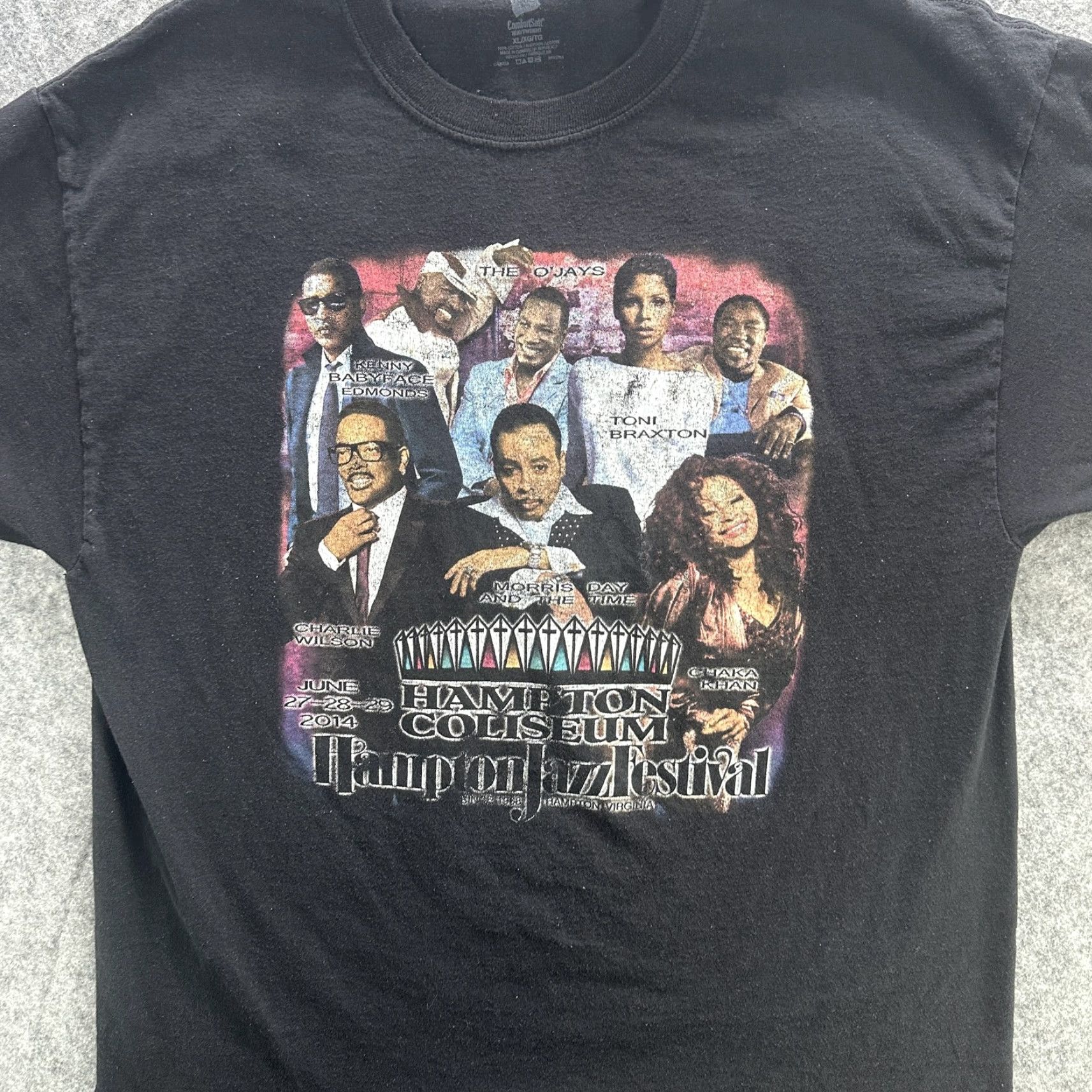 Hanes VINTAGE Hampton Jazz Festival 2014 T-Shirt Mens XL Black Concert Tee Graphic Print Music Festival 90s 2010s Size US XL / EU 56 / 4 - 2 Thumbnail