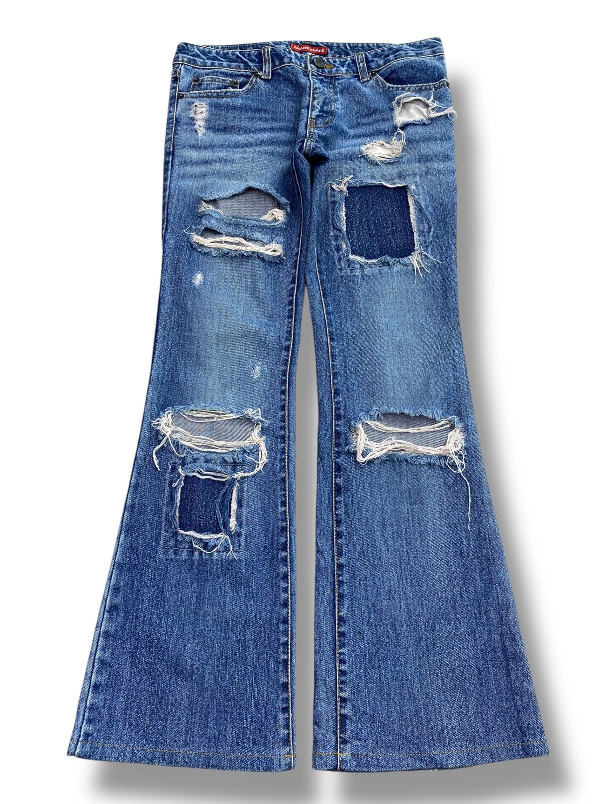 Japanese Brand Japanese Brand Blue Wash Distress Patch Style Flare Jeans Size US 30 / EU 46 - 1 Thumbnail