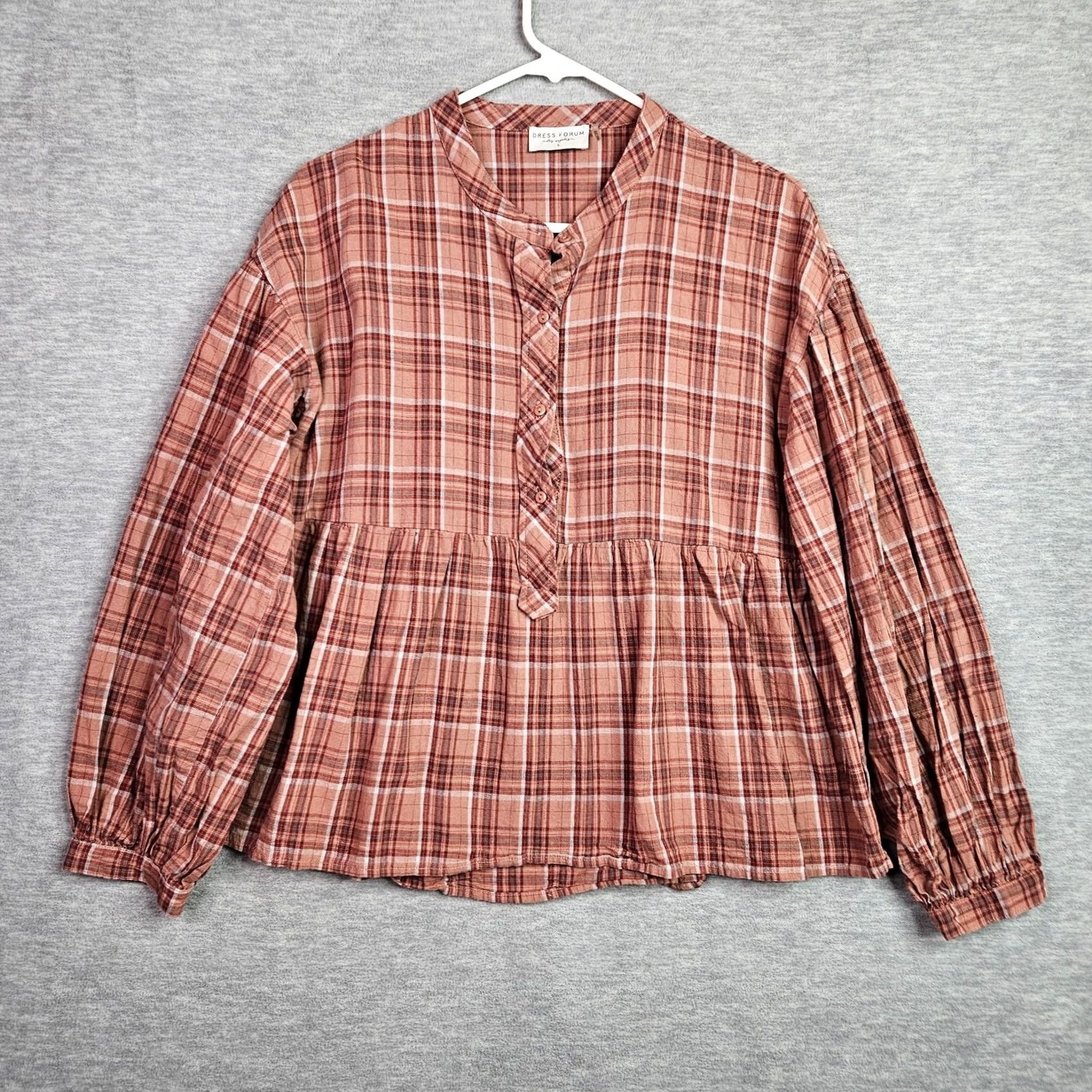 Pinko Dress Forum Blouse Women Multicolor Plaid Puff Sleeve V-Neck Long Sleeve L Casual Size L / US 10 / IT 46 - 2 Thumbnail