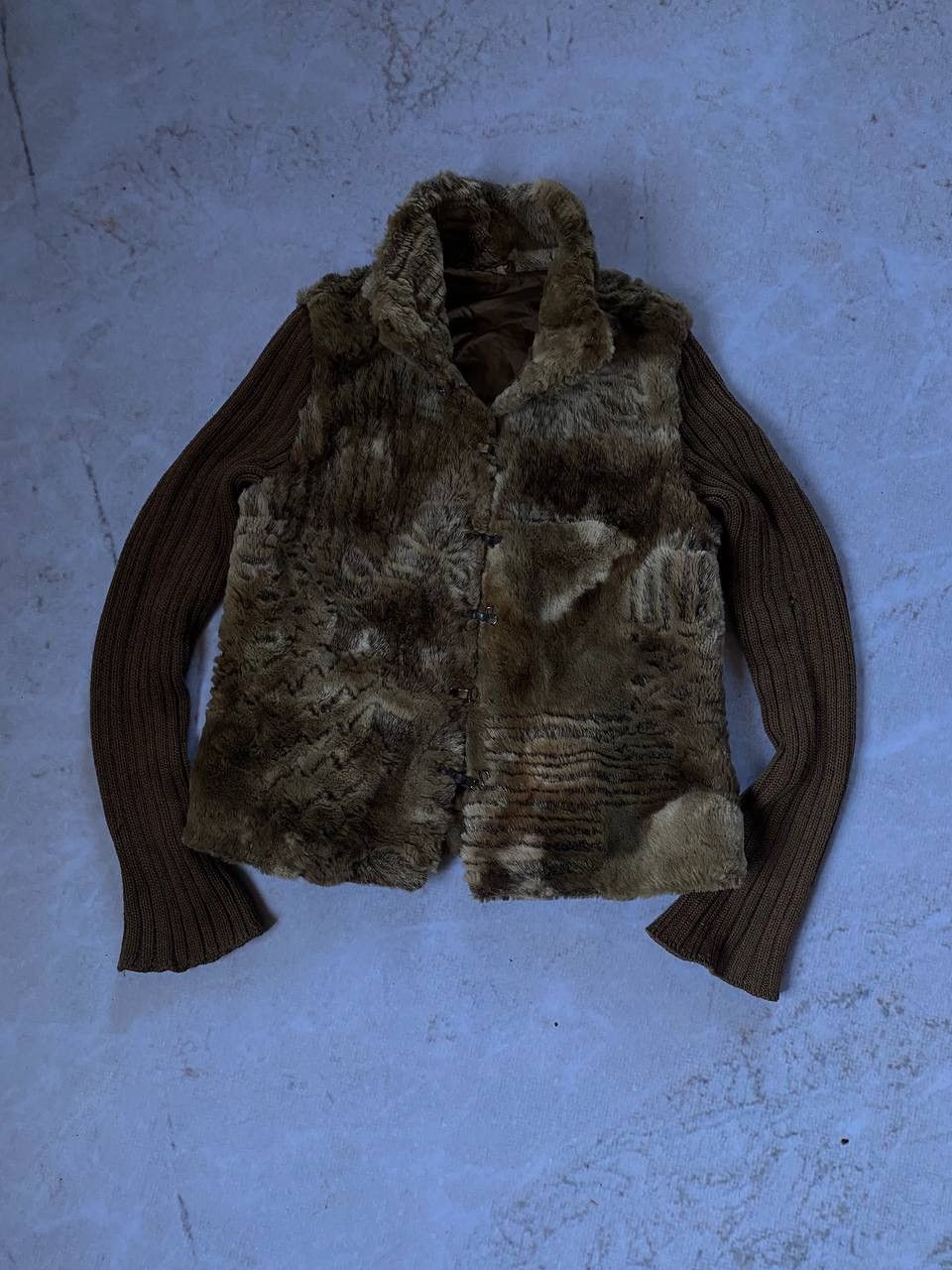Vintage 90s Avant Garde Fur Knit Cardigan Sweater