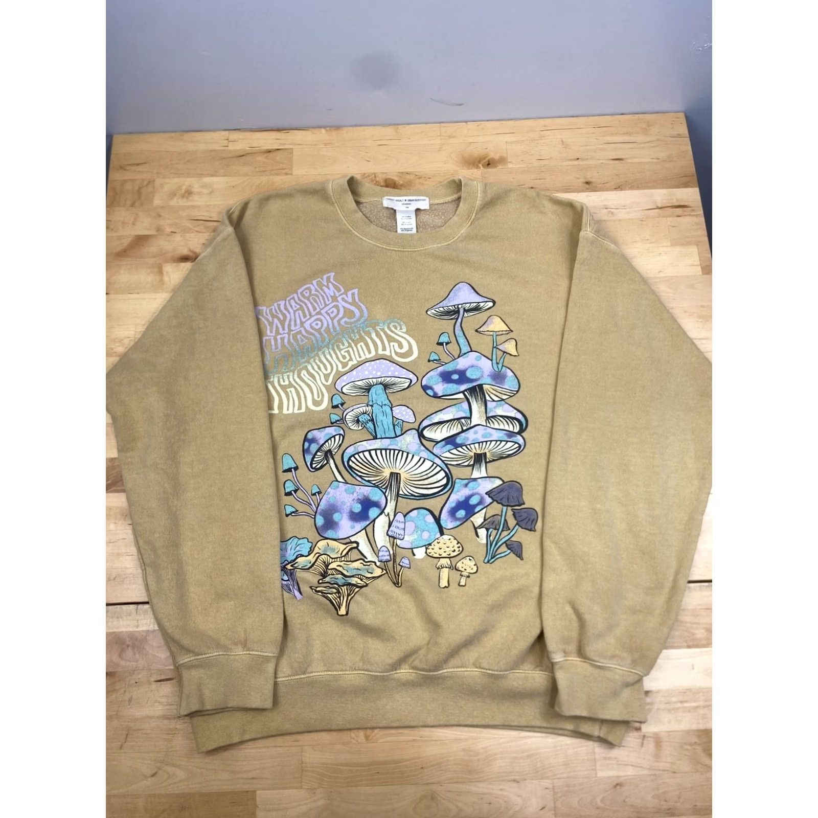 Urban Outfitters Urban Outfitters Project Social T Sweatshirt S/M Beige Graphic Print 70s Festival Grunge Psychedelic Happy Thoughts Mens Women Girls Boys Size S / US 4 / IT 40 - 5 Thumbnail