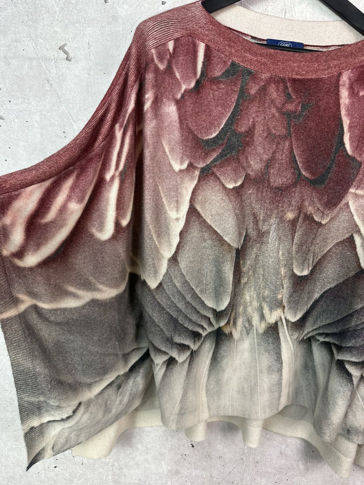 Vintage Gobi Feather Print Mongolian Cashmere Knit Oversized Poncho Size L / US 10 / IT 46 - 6 Thumbnail