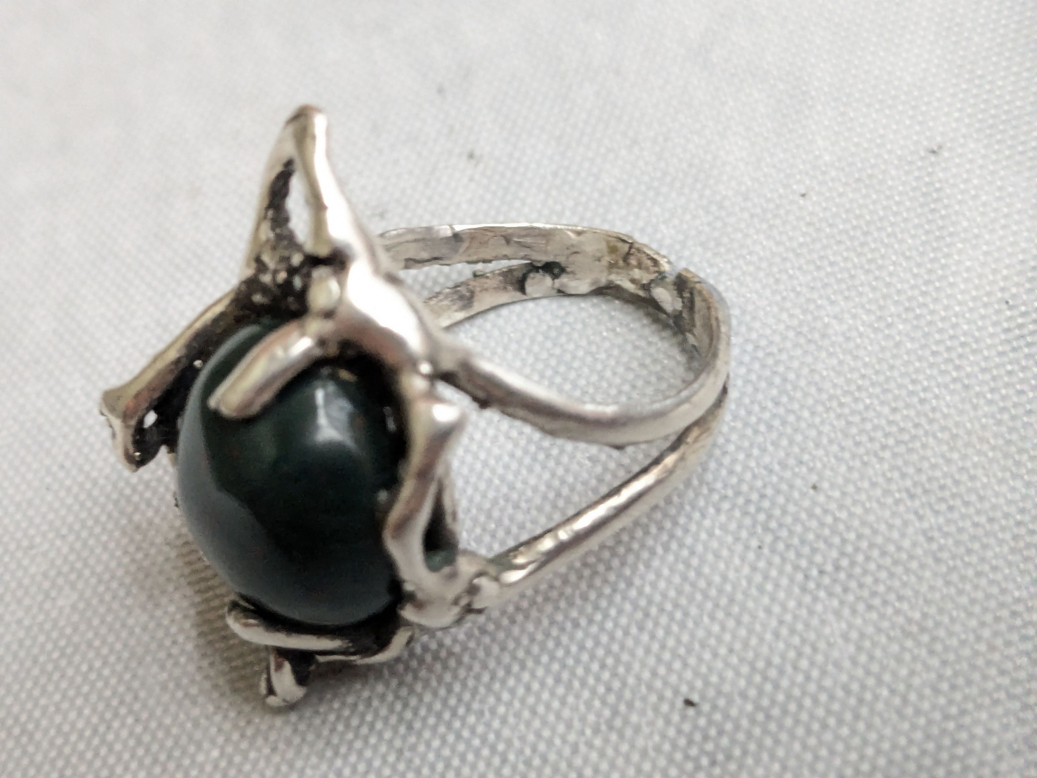 Jewelry Vintage Sterling Silver Ring Bloodstone 7.5 Brutalist Size ONE SIZE - 11 Thumbnail