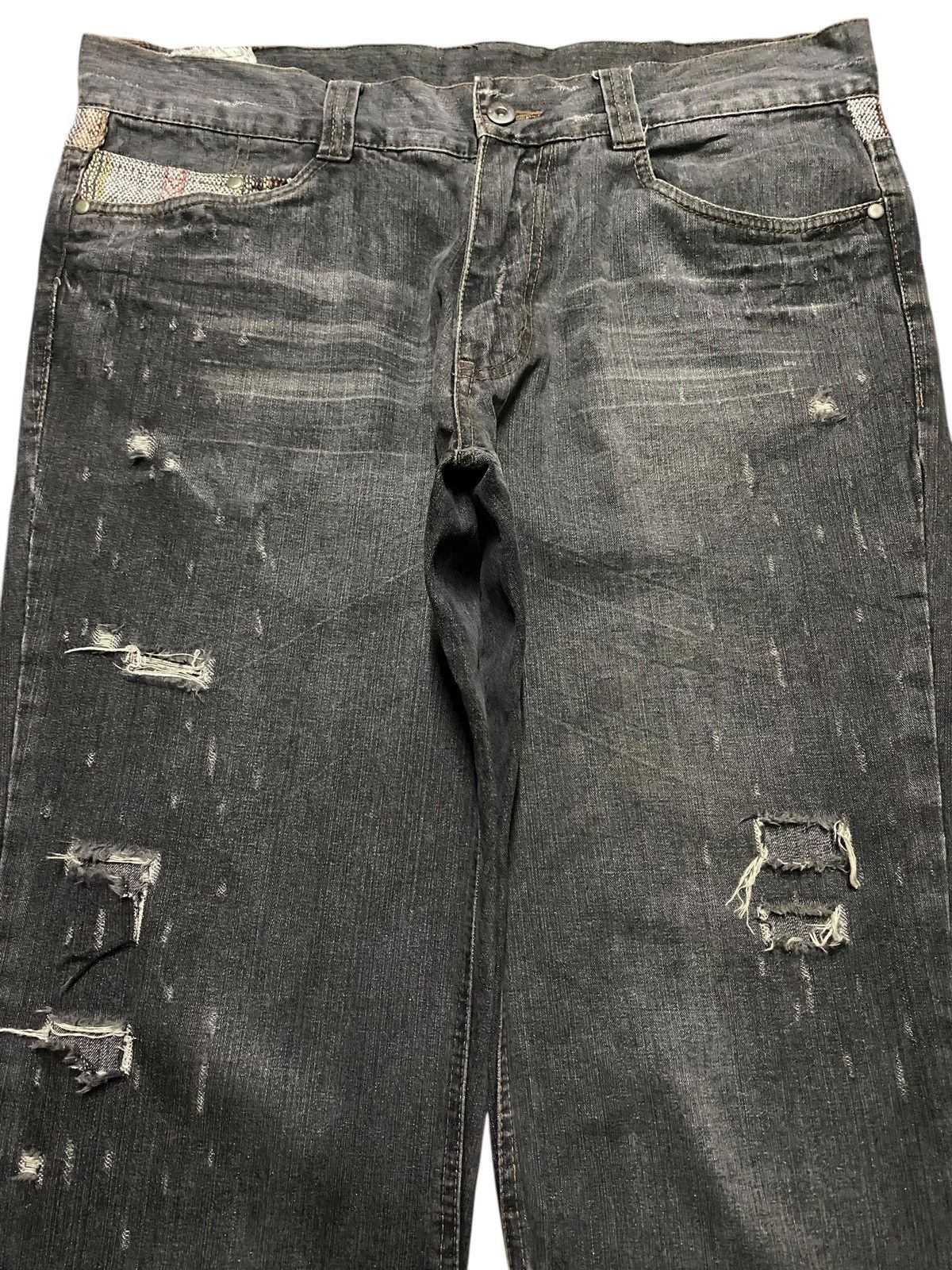Windsor Smith Vintage Jungles Black Denim Distressed Baggy Jeans Size US 36 / EU 52 - 3 Thumbnail