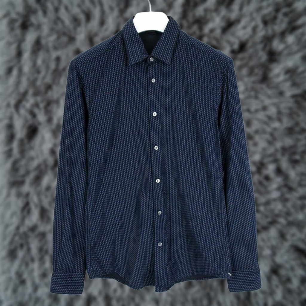 Hugo Boss HUGO BOSS Ronni_FO Slim Fit Formal Shirt Men's MEDIUM Corduroy Black Patterned Shirt Mens Slim Corduroy Button-Up Fashion Patterned Size 40R - 1 Thumbnail