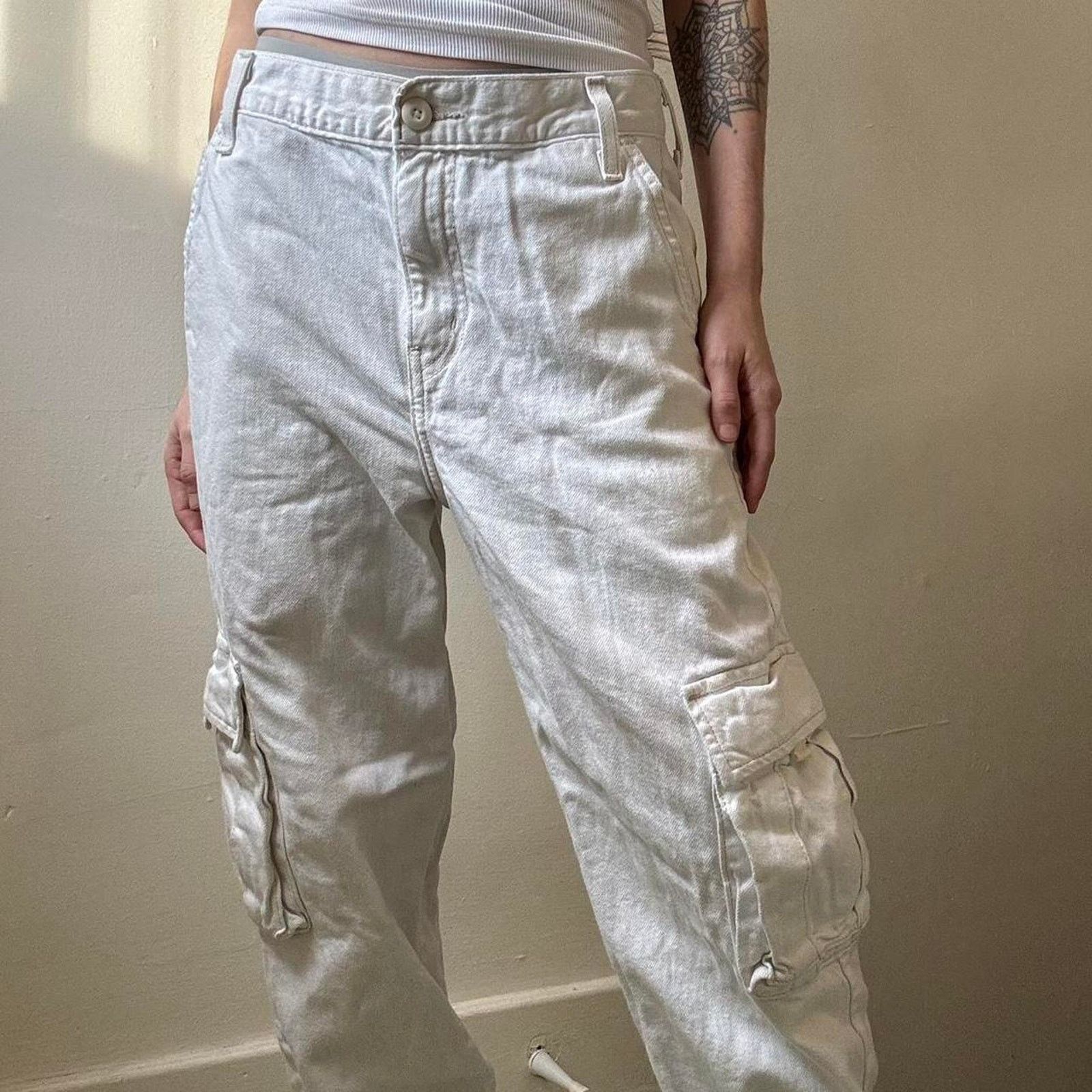 Levi's Levi’s White Cargo Chore Pants 25 Cotton Hemp Casual Utility Size 25" / US 0 / IT 36 - 3 Thumbnail