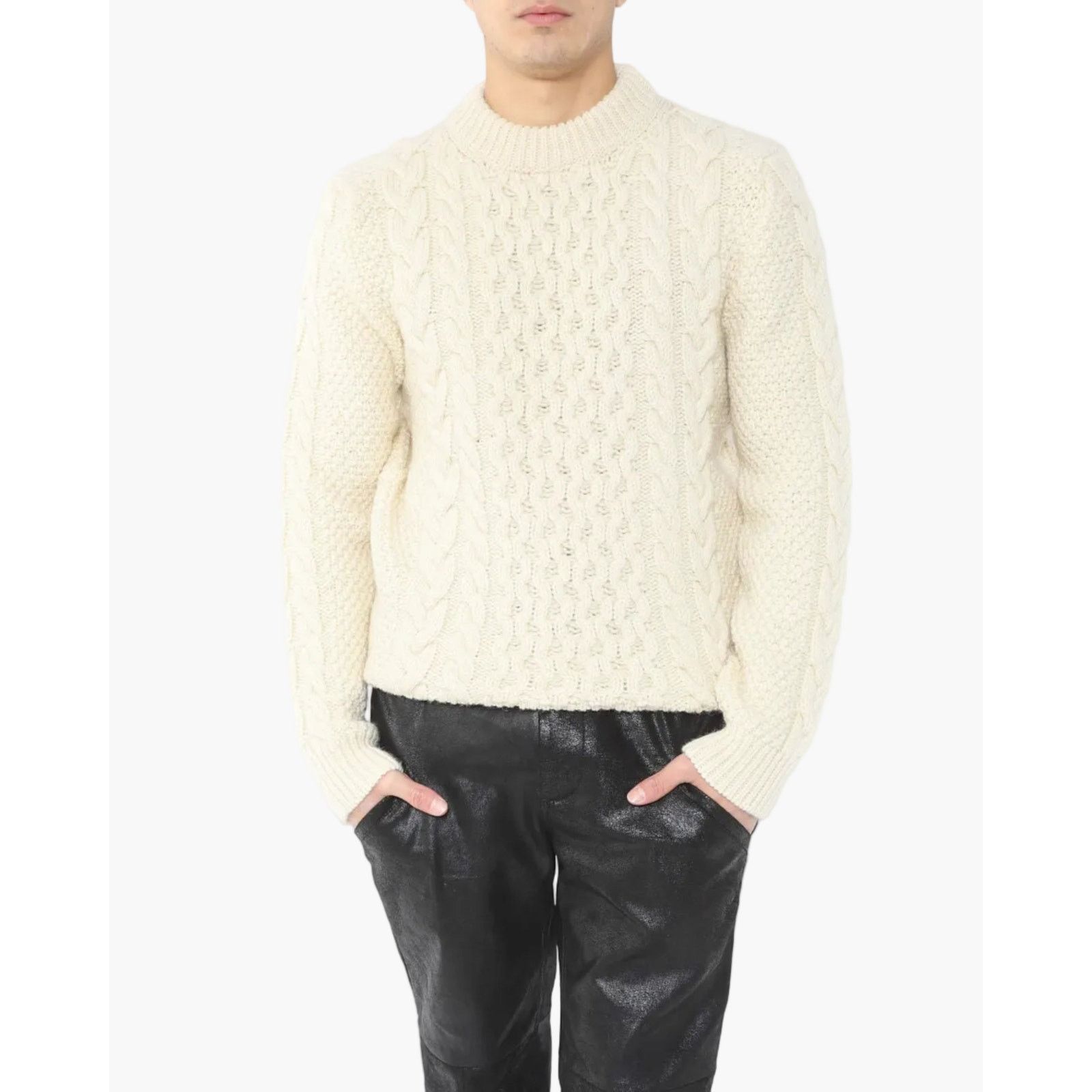 Saint Laurent Paris FW16 Cable Knit Sweater in Ivory Wool Size US M / EU 48-50 / 2 - 1 Thumbnail