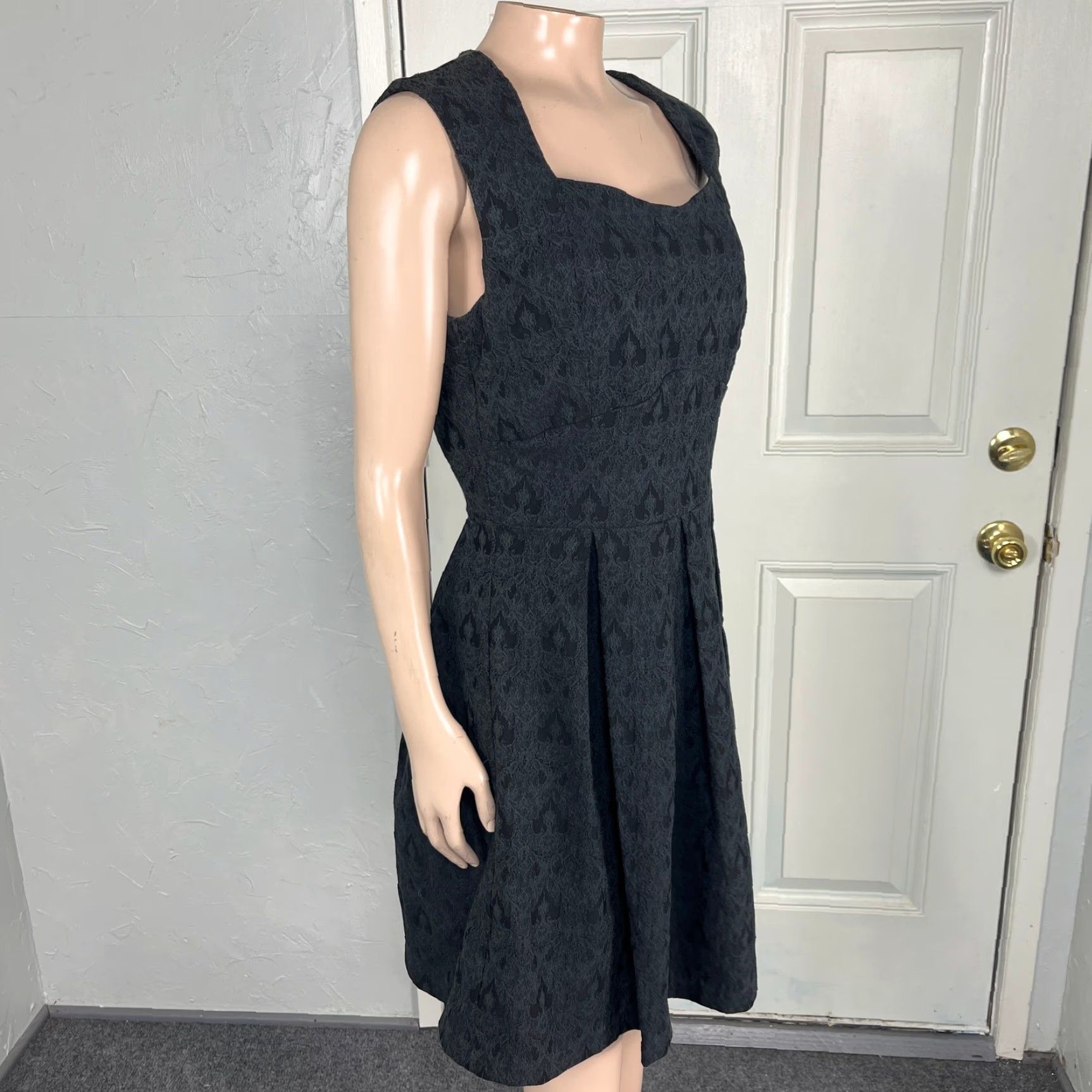 Vintage Ixia Womens Dress L Black Cotton Stretch Sleeveless Sweetheart Neckline Fit & Flare Casual Geometric Knit Size L / US 10 / IT 46 - 6 Thumbnail