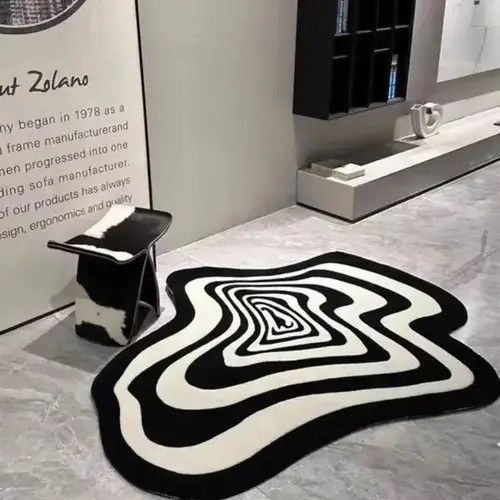 Japanese Brand × Vintage Creative Black White Striped Living Room Carpet 50x80cm Size ONE SIZE - 1 Thumbnail
