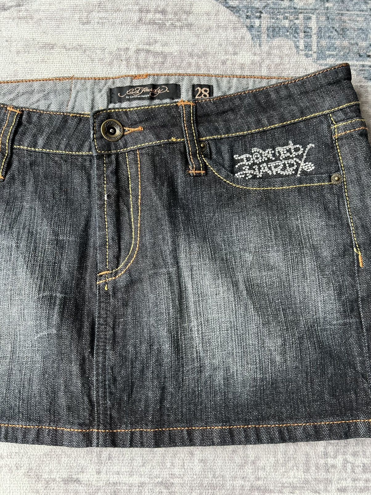 Ed Hardy Ed Hardy Rhinestone Jeans Skirt Size 33" - 6 Thumbnail