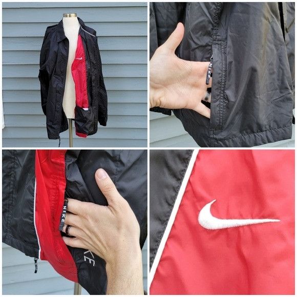 Nike Vintage 90s y2k Nike Black Red Swishy Windbreaker Zip Up Jac Size US XL / EU 56 / 4 - 3 Thumbnail