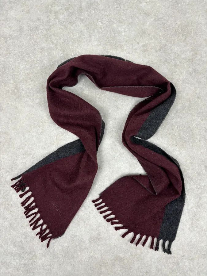 Prada 2000s Prada Bordeaux & Grey Cashmere Scarf Size ONE SIZE - 4 Thumbnail
