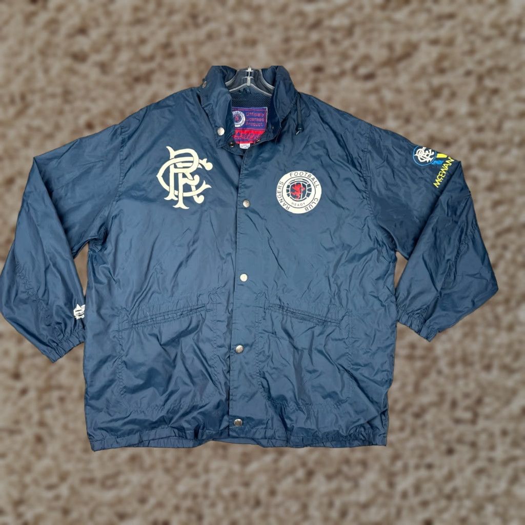Vintage Glasgow Rangers Football Club Jacket Mens Large Blue Button Up Nylon Hooded Size US L / EU 52-54 / 3 - 1 Thumbnail