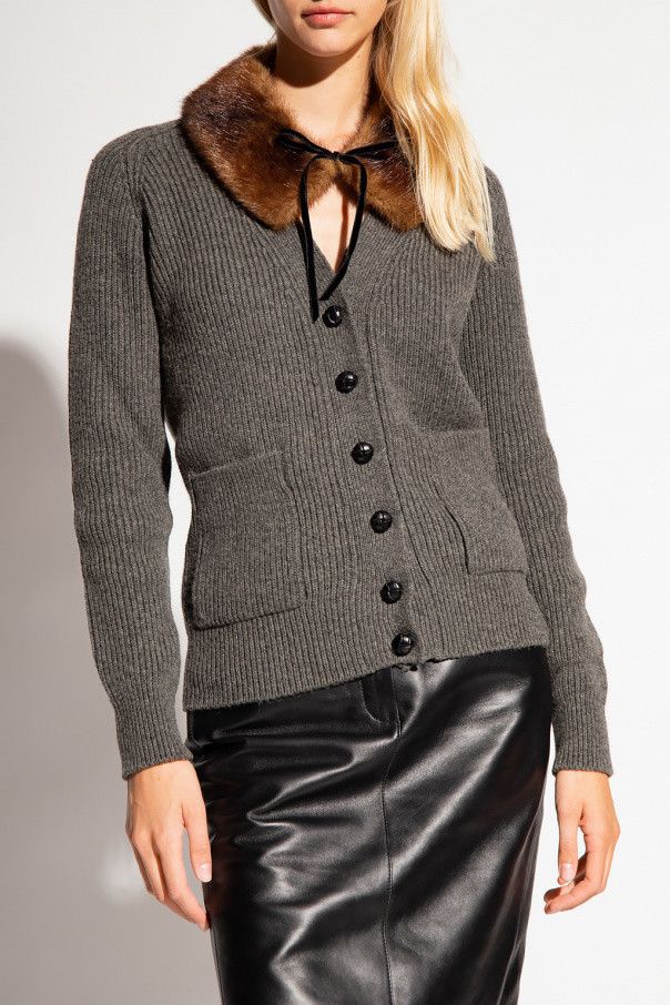 Saint Laurent Paris o1s1wg111224 Faux Fur Collar Cardigan in Grey Size S / US 4 / IT 40 - 3 Thumbnail