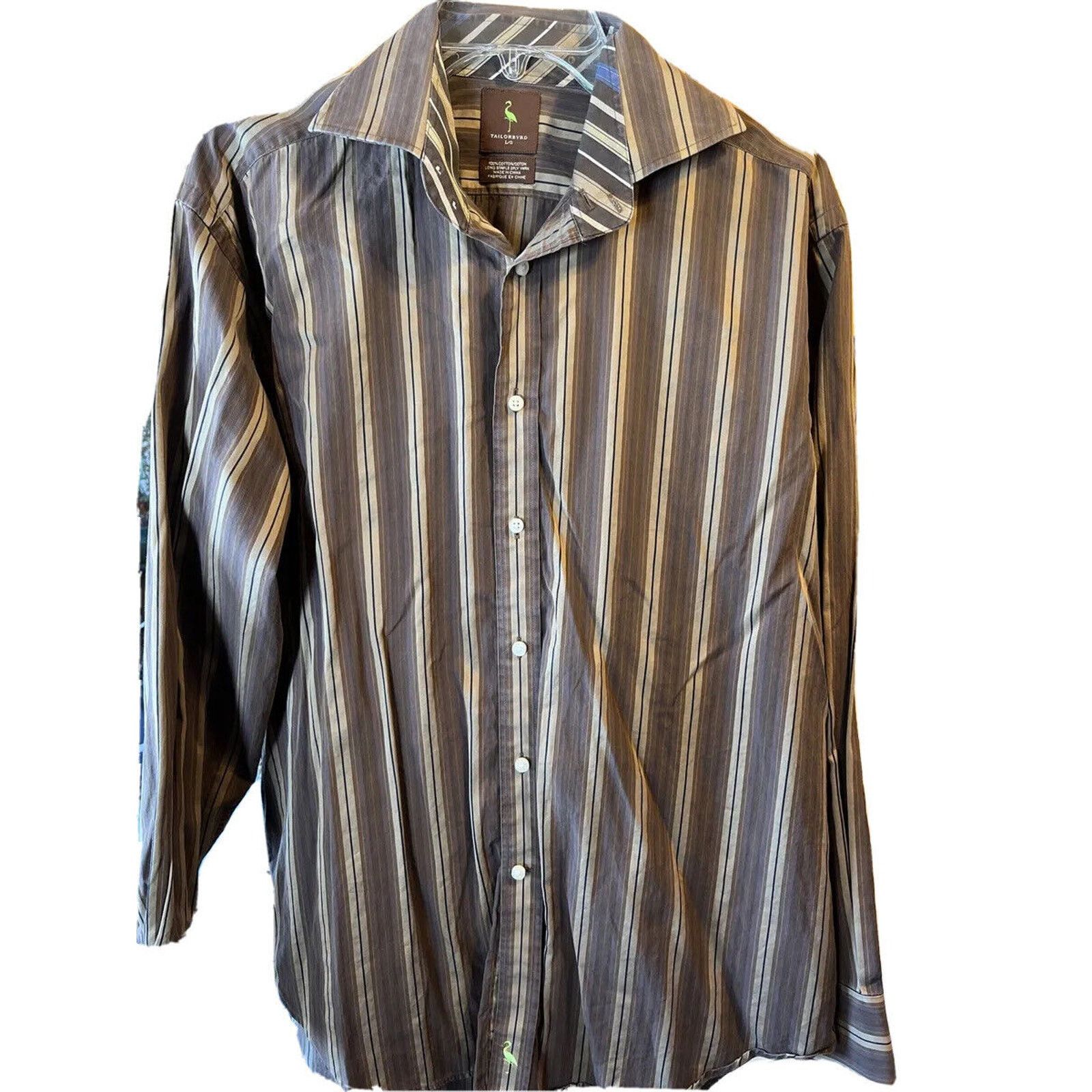 Tailorbyrd TAILORBYRD Men L Striped Brown Gold Long Sleeve cotton Shirt Size US L / EU 52-54 / 3 - 1 Thumbnail