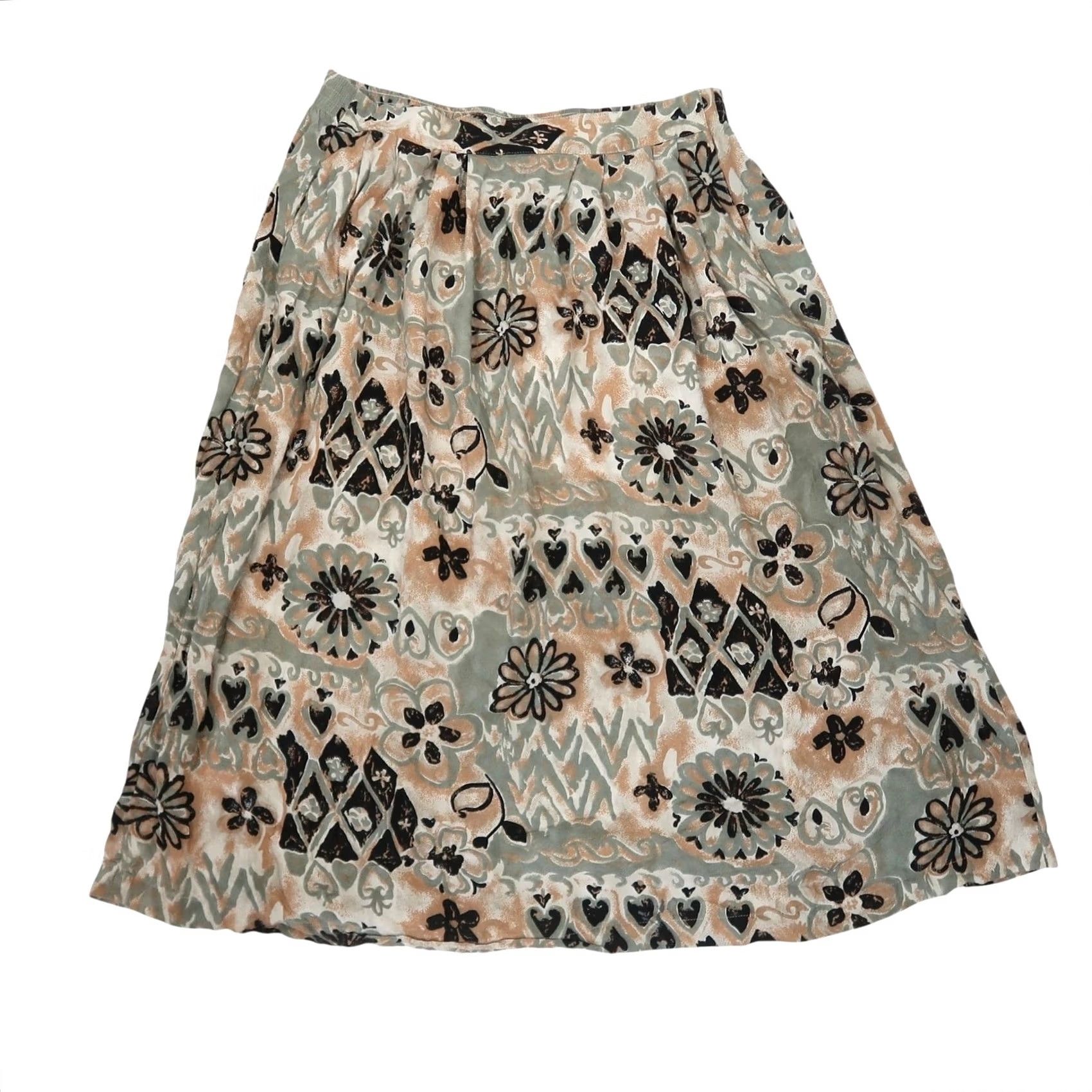 Vintage VINTAGE Sag Harbor Skirt Midi Floral Tan Green Black 90s Womens Medium Size 32" / US 10 / IT 46 - 3 Thumbnail