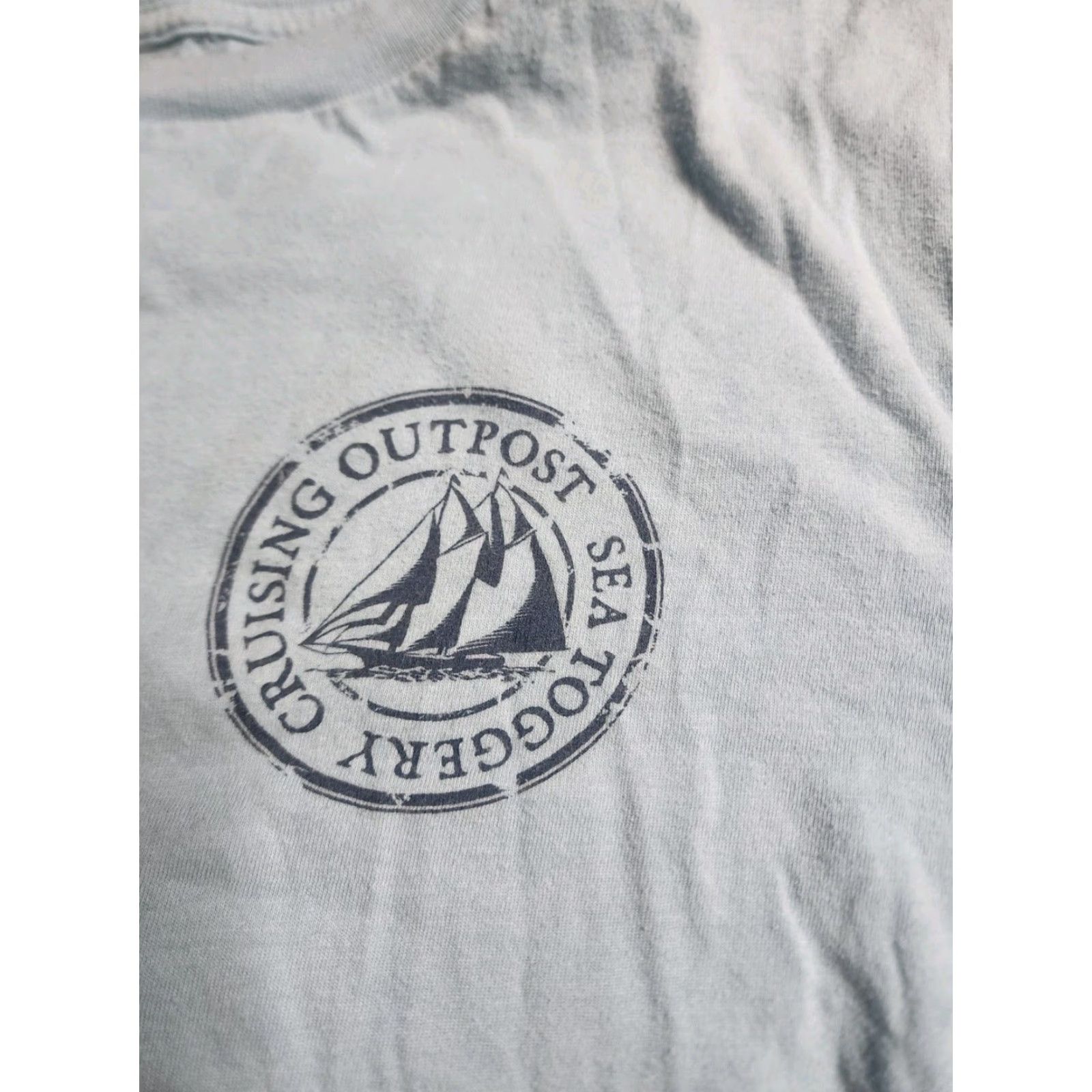 Vintage Mens M Sea Toggery Cruise Outpost Graphic T-Shirt Short Sleeve Blue Casual Quotes All Seasons Size US M / EU 48-50 / 2 - 4 Thumbnail