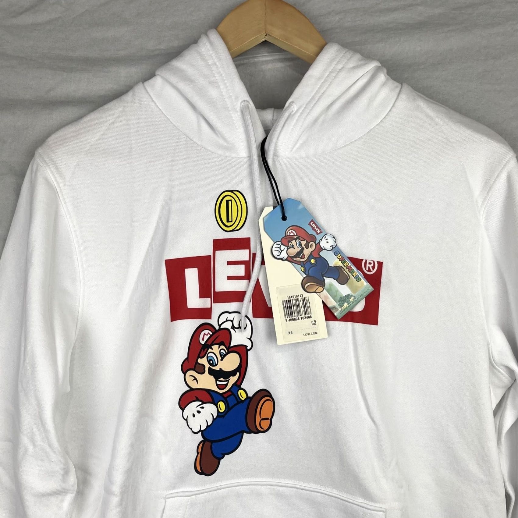 Levi's VINTAGE Super Mario Sweater Levi's White Hoodie Mens XS Graphic Print Hooded Pullover Logo 80s 90s Cartoon Retro Mens Size US XS / EU 42 / 0 - 4 Thumbnail