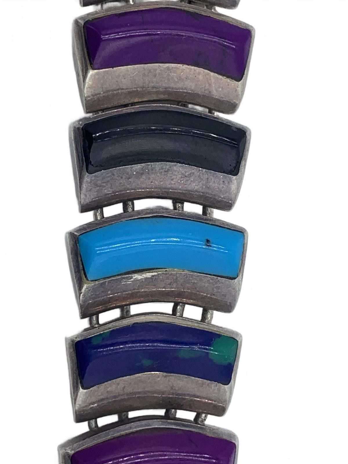 Other Taxco 950 Silver Turquoise, Lapis Lazuli & Onyx Bracelet Size ONE SIZE - 4 Thumbnail