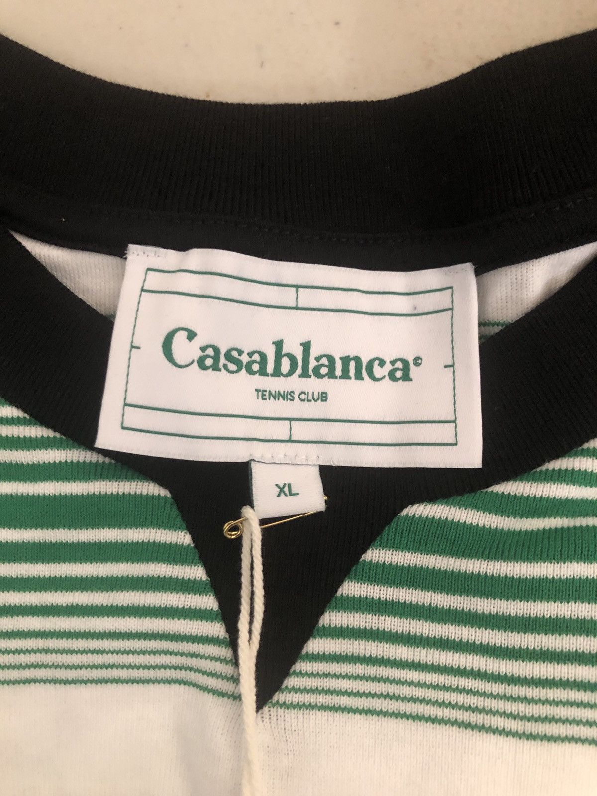 Casablanca Casablanca Yarn Dyed Green Logo Stripe Paneled T-Shirt Size US XL / EU 56 / 4 - 3 Thumbnail