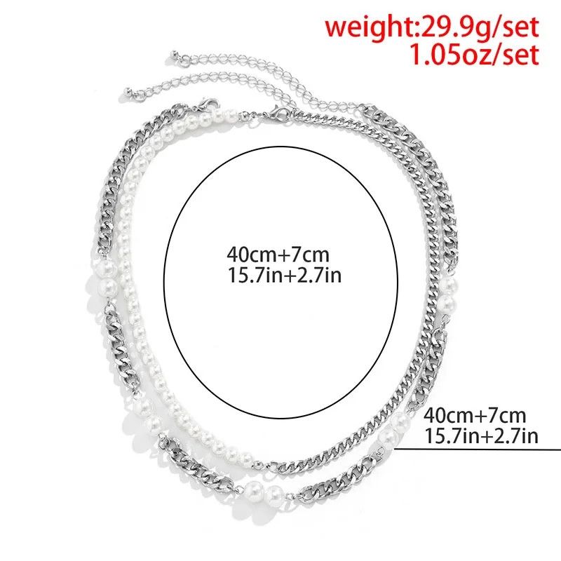 Jewelry 2pc Retro Punk Pearl Necklace Size ONE SIZE - 5 Thumbnail