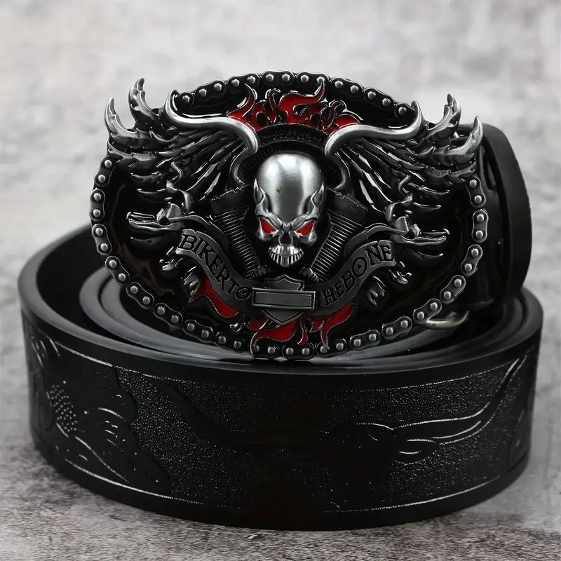 Designer Skull Vintage Belt Riveted Belts Menswear Accessories Size ONE SIZE - 1 Thumbnail