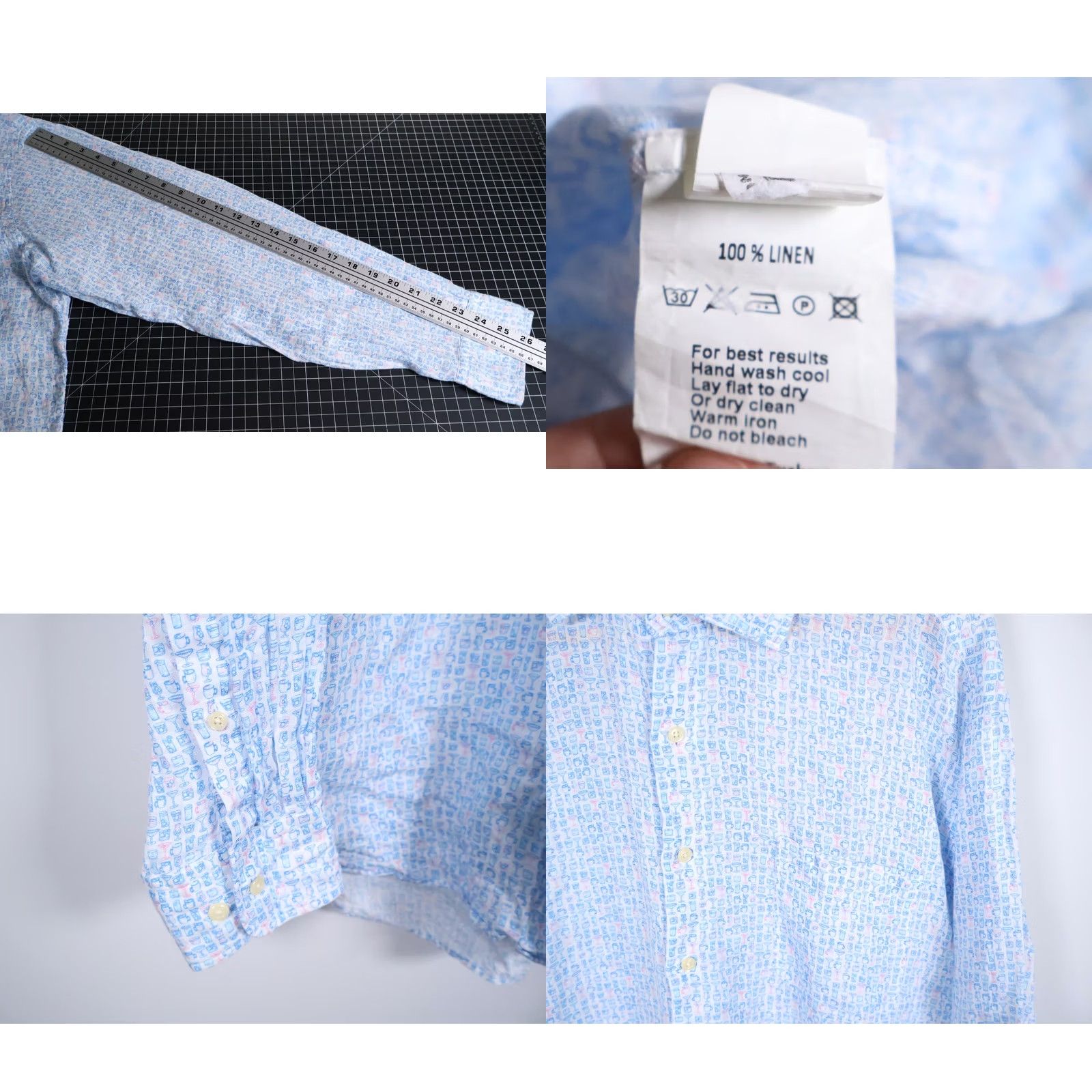 Peter Millar Peter Millar Linen Shirt Men's XL Blue Pink Cocktail Martini Motif Long Sleeve Size US XL / EU 56 / 4 - 8 Thumbnail