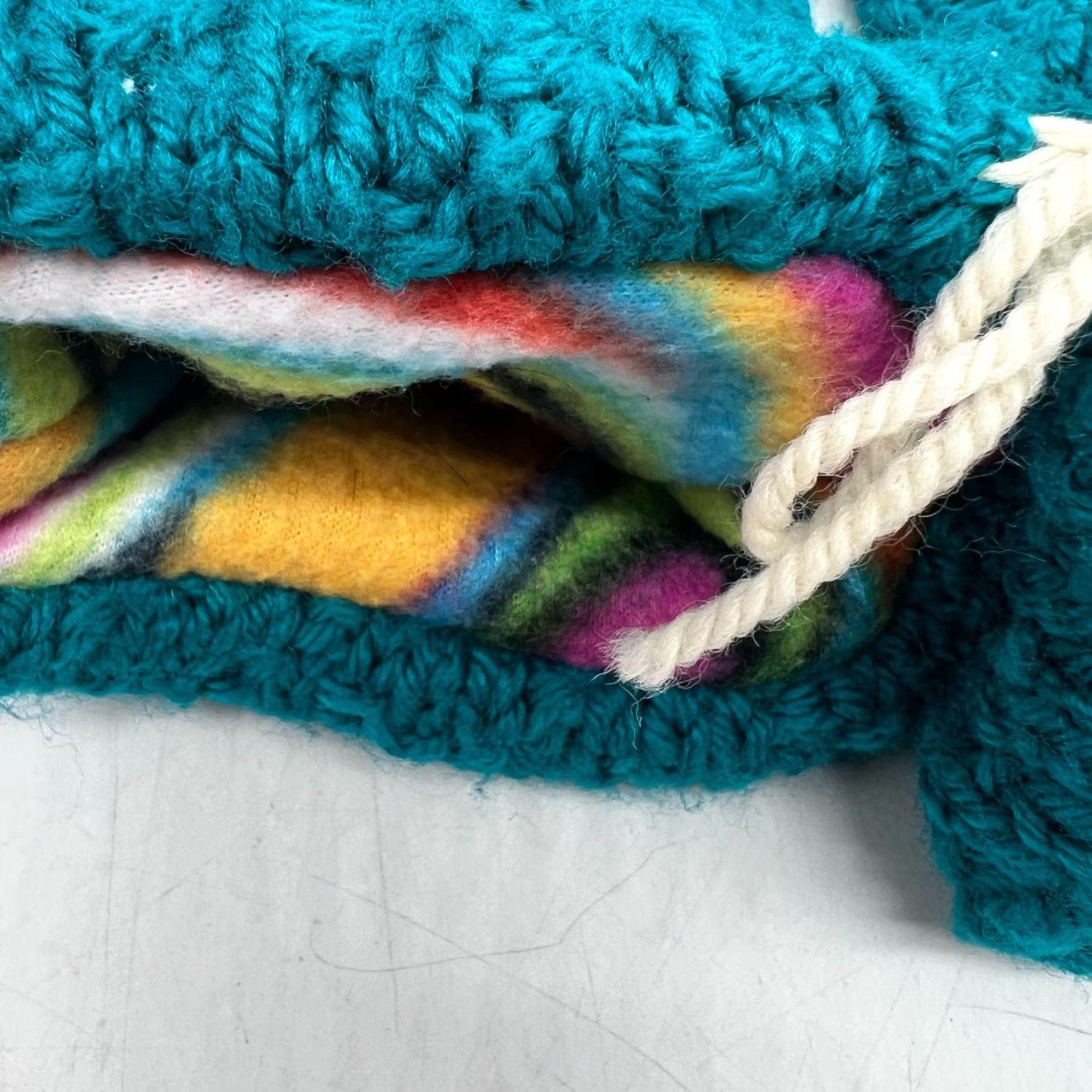 Altea Gwynne HANDMADE Mittens Women L Teal Recycled Acrylic Knit Fleece Lining Size L / US 10 / IT 46 - 3 Thumbnail