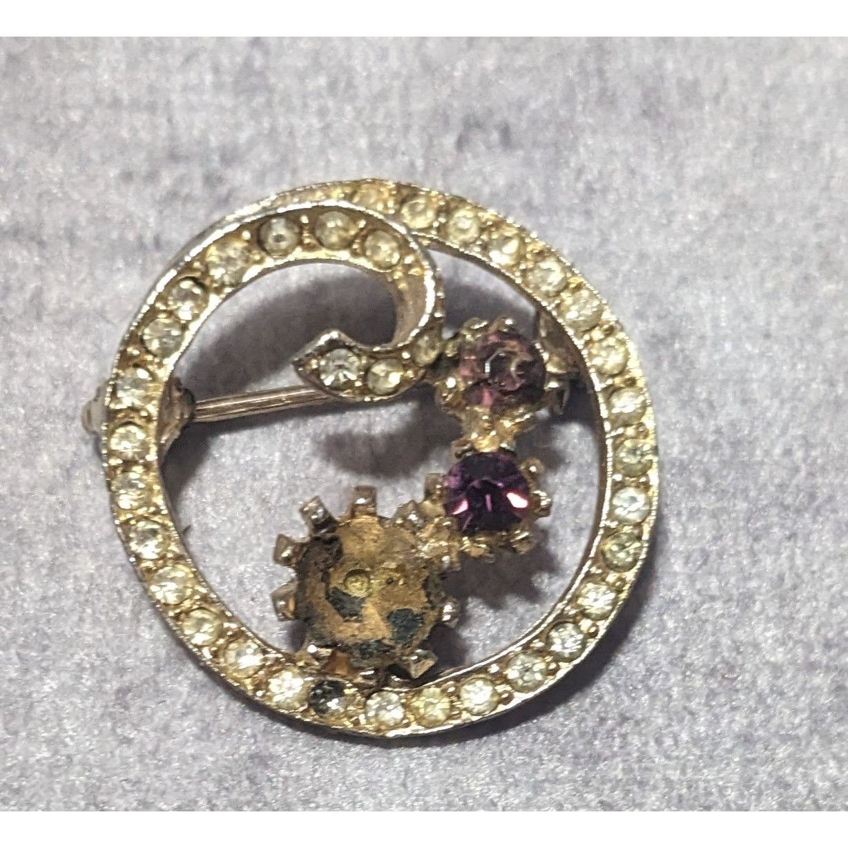 Other Vintage Floral Rhinestone Gold Tone Brooch Size ONE SIZE - 5 Thumbnail