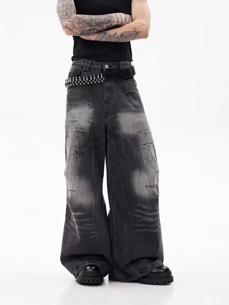 Japanese Brand Retro loose cracked straight leg wide leg jeans Size US 32 / EU 48 - 2 Thumbnail