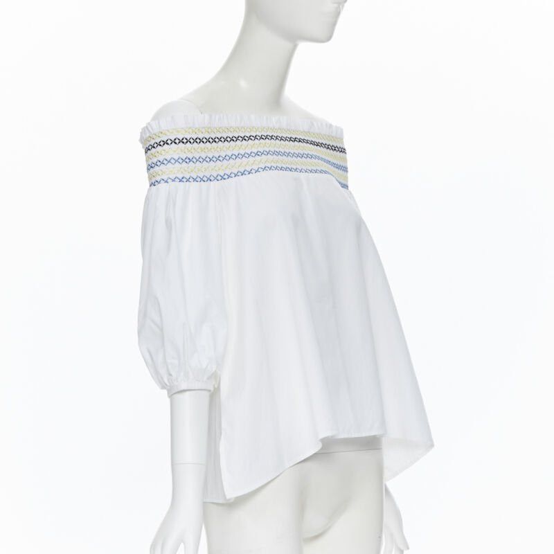 Peter Pilotto PETER PILOTTO white cotton ethnic embroidery off shoulder puff sleeve top UK6 Size XS / US 0-2 / IT 36-38 - 1 Thumbnail