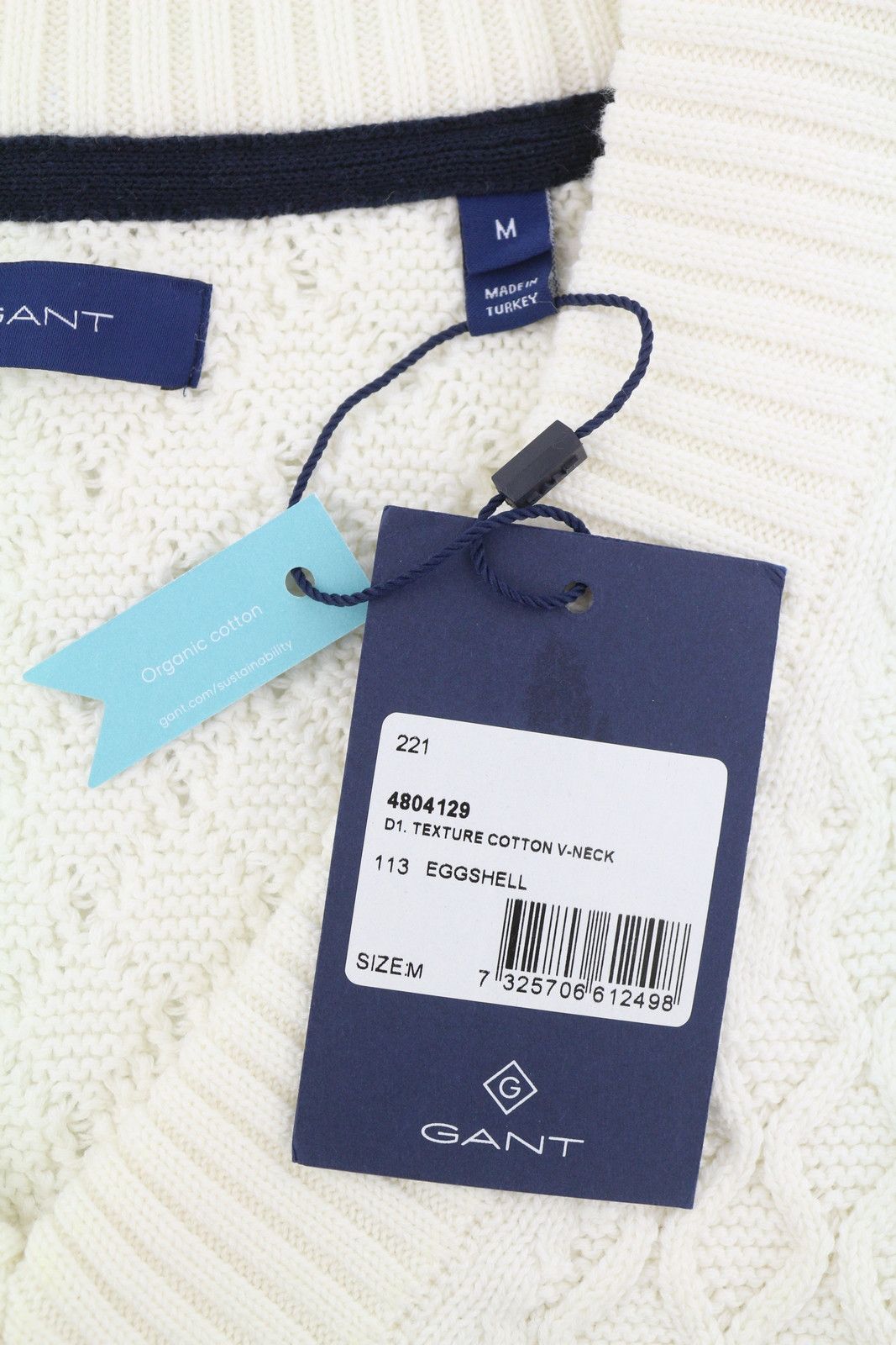 Gant TEXTURE V-NECK M Eggshell Loose Jumper 87224 Size M / US 6-8 / IT 42-44 - 7 Thumbnail