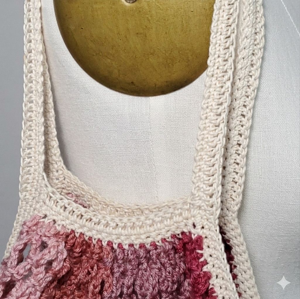 Handmade Market Bag Burgundy Handmade Crochet French Net Tote Sack Size ONE SIZE - 7 Thumbnail