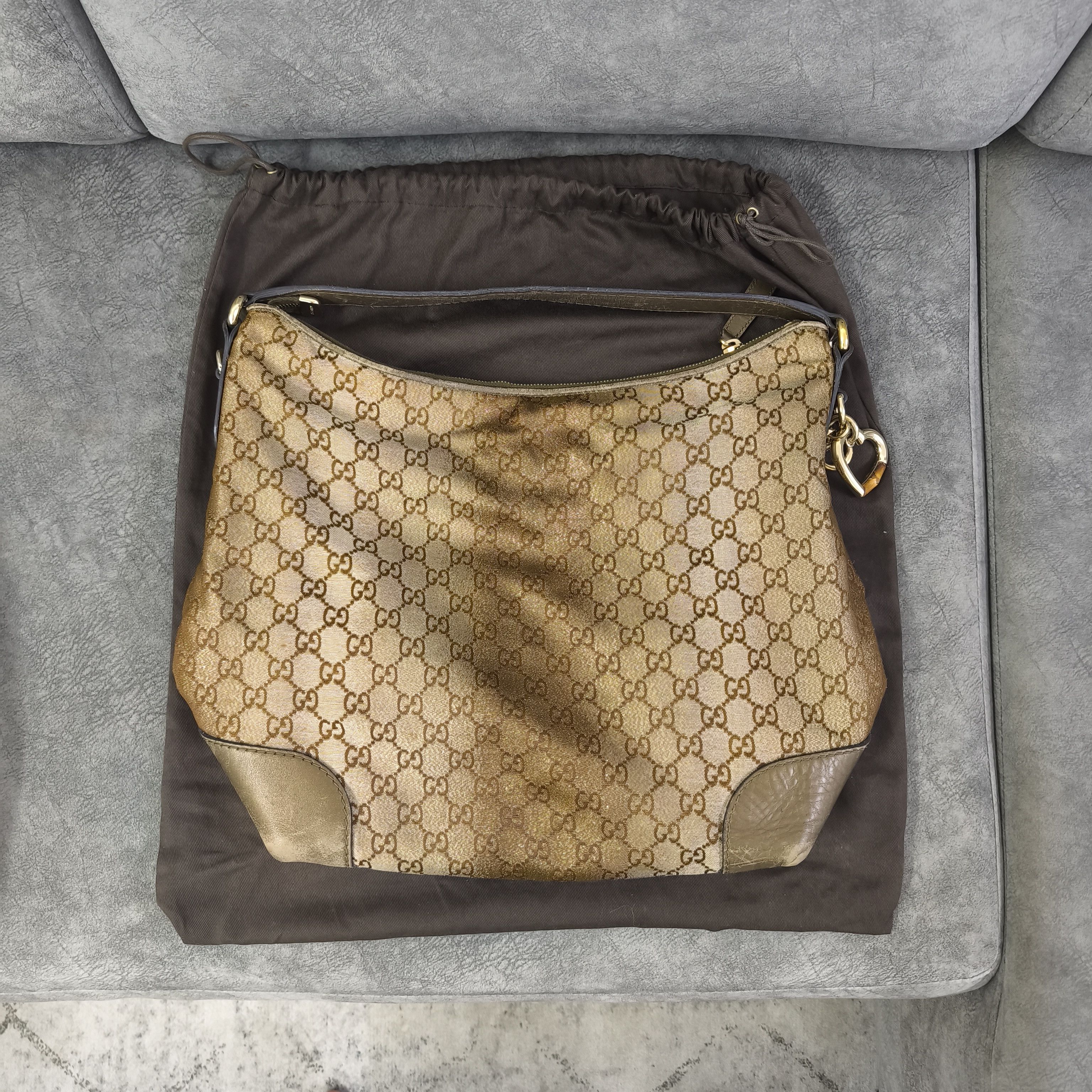 Gucci GUCCI Beige Metallic GG Canvas Heart-Bit Hobo Bag Size ONE SIZE - 18 Thumbnail