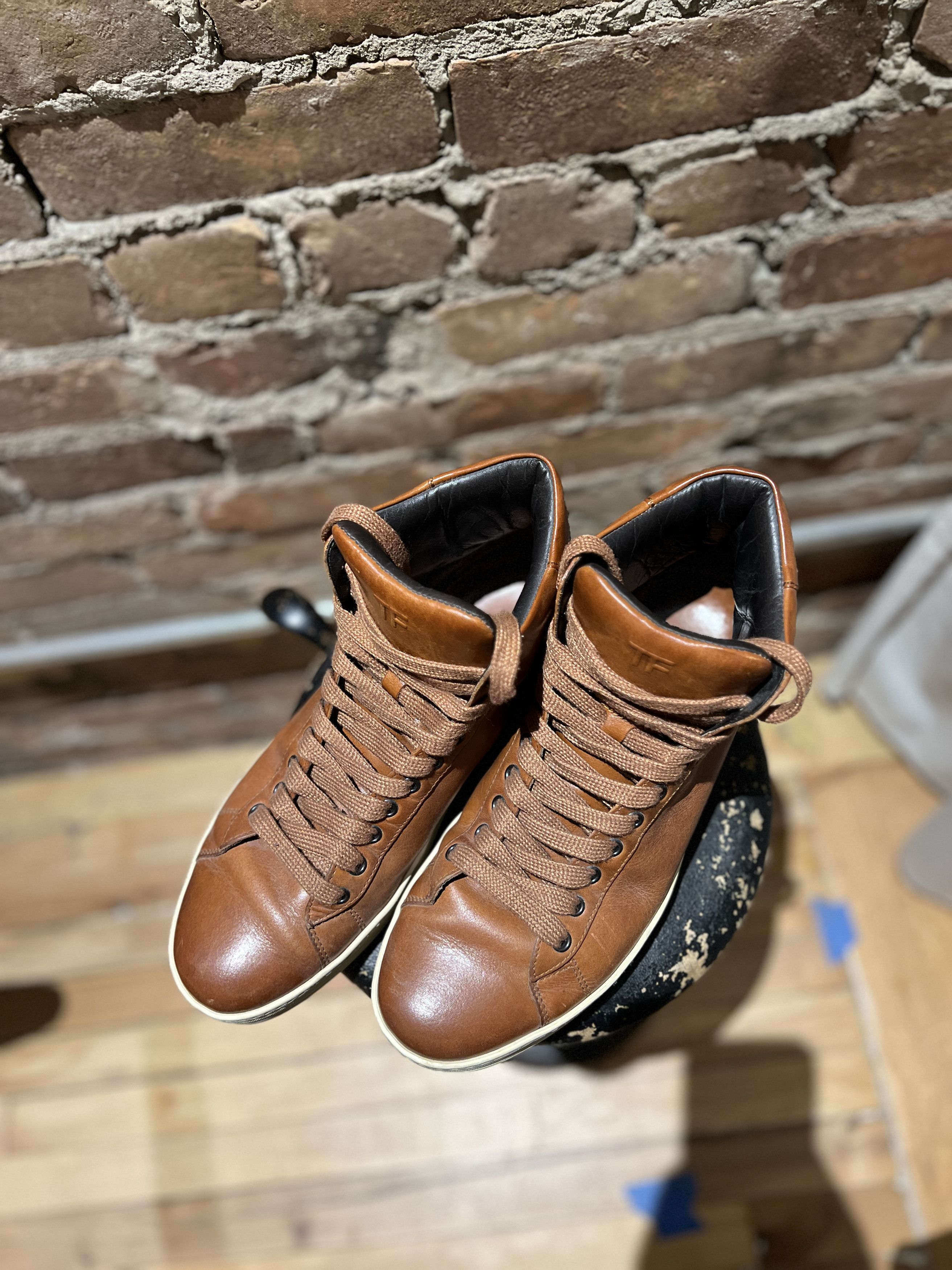 Tom Ford Tom Ford Brown Leather High-Top Sneakers – Cognac Brown Size US 8 / EU 41 - 5 Thumbnail