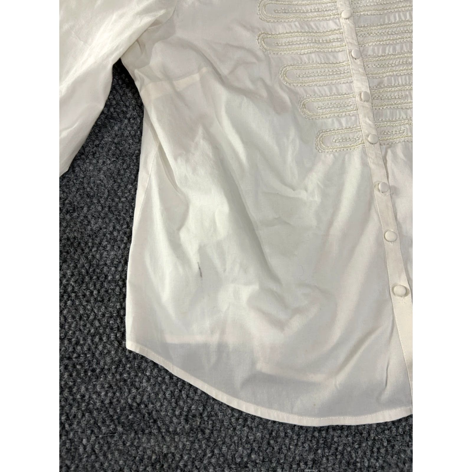 Vintage Chico's Blouse Women 2 White Sheer Embroidered Long Sleeve Round Neck Casual Cotton Button Size XS / US 0-2 / IT 36-38 - 3 Thumbnail