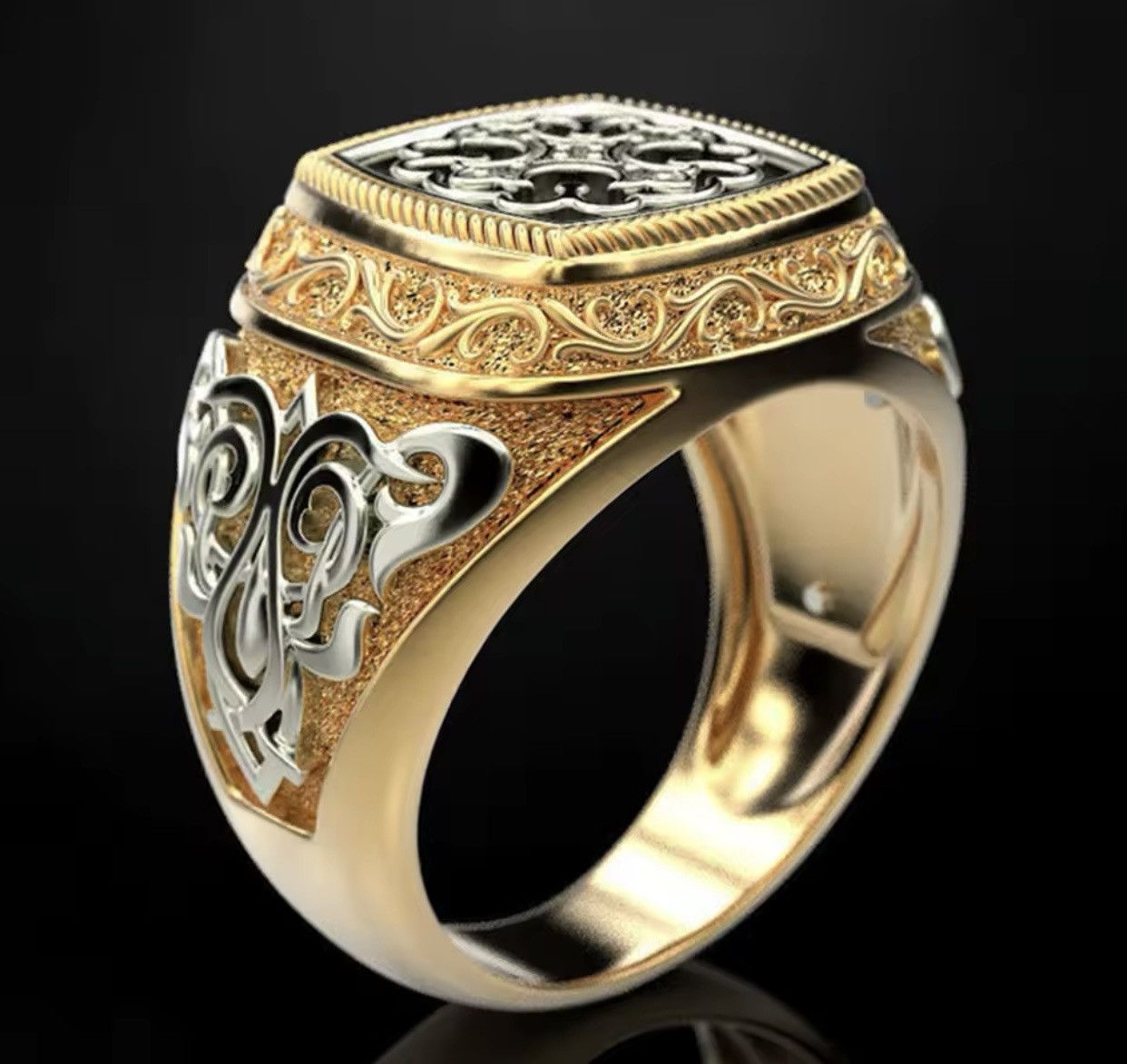 Jewelry × Vintage Punk Carved Pattern Rings Cross Hollow Design Geometry Size ONE SIZE - 2 Thumbnail