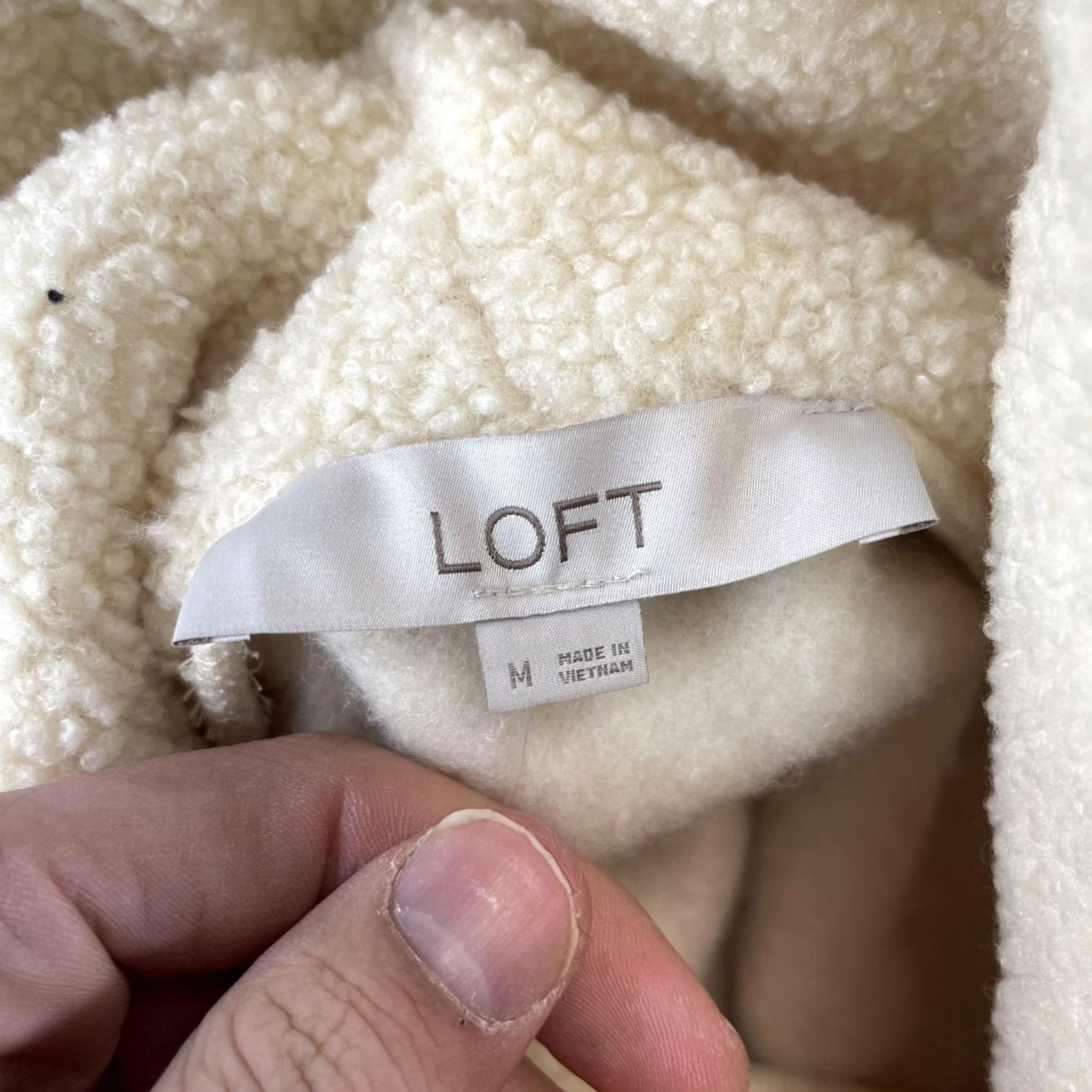 Loft VINTAGE LOFT Sweater Womens Medium White Sherpa Fleece Fair Isle Mock Neck Pullover Size M / US 6-8 / IT 42-44 - 3 Thumbnail