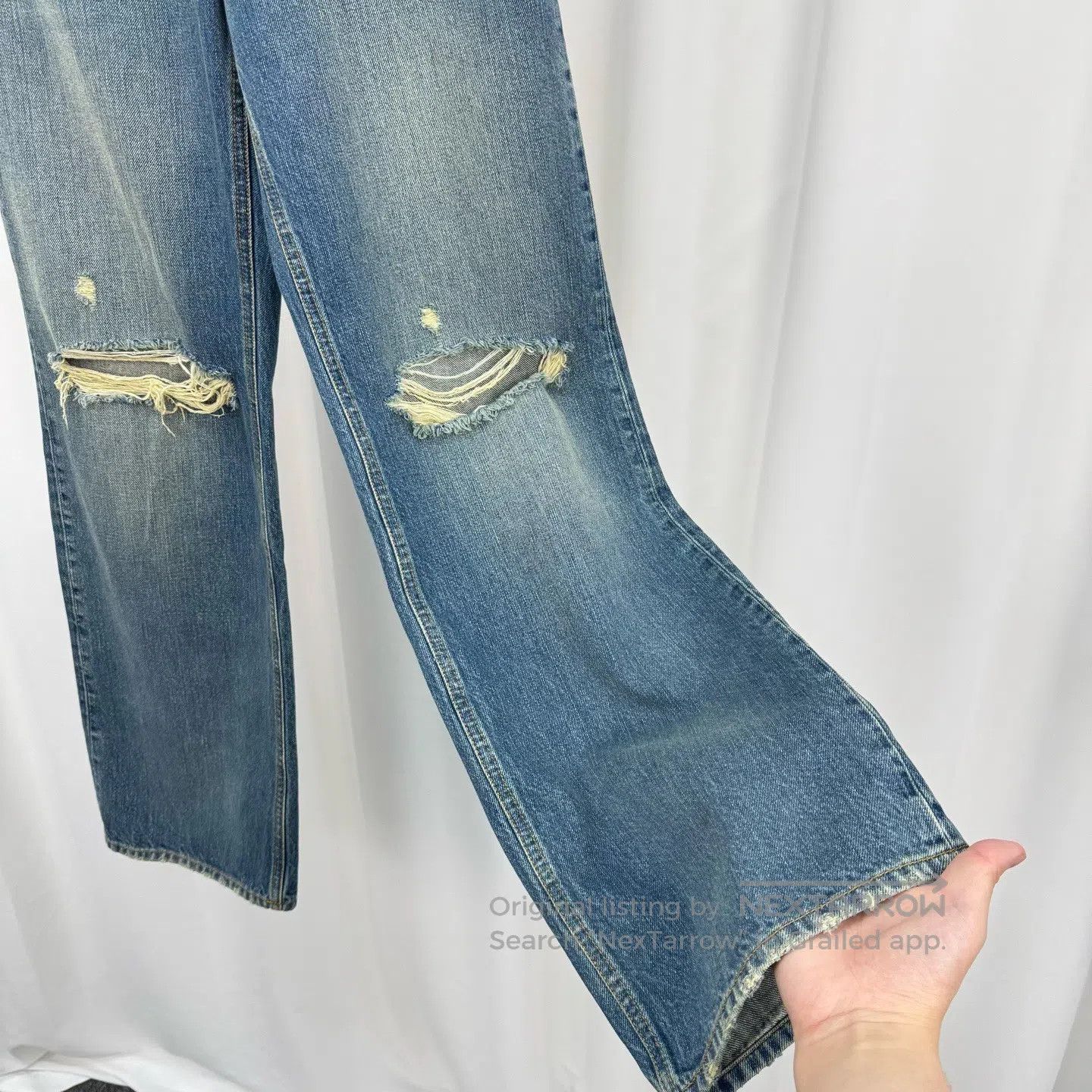 Gucci Guicci Ripped Leather Patch Washed Jeans| Size 22" - 4 Thumbnail