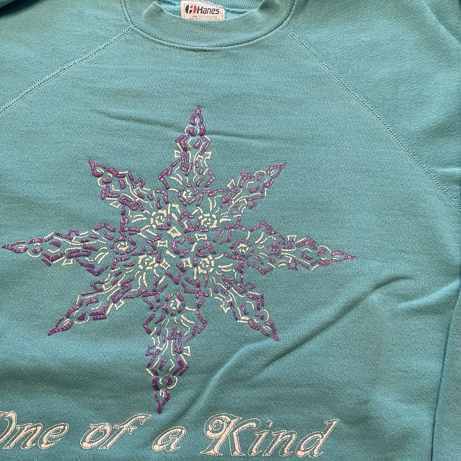 Hanes Vtg Hanes Teal XL 90s Cute Snowflake Sweatshirt USA DiLeo Size US XL / EU 56 / 4 - 4 Thumbnail