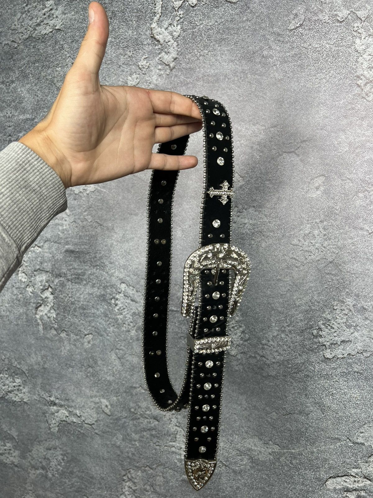 Vintage B.B Simon Style Vintage Western Leather Belt With Cross Size ONE SIZE - 1 Thumbnail