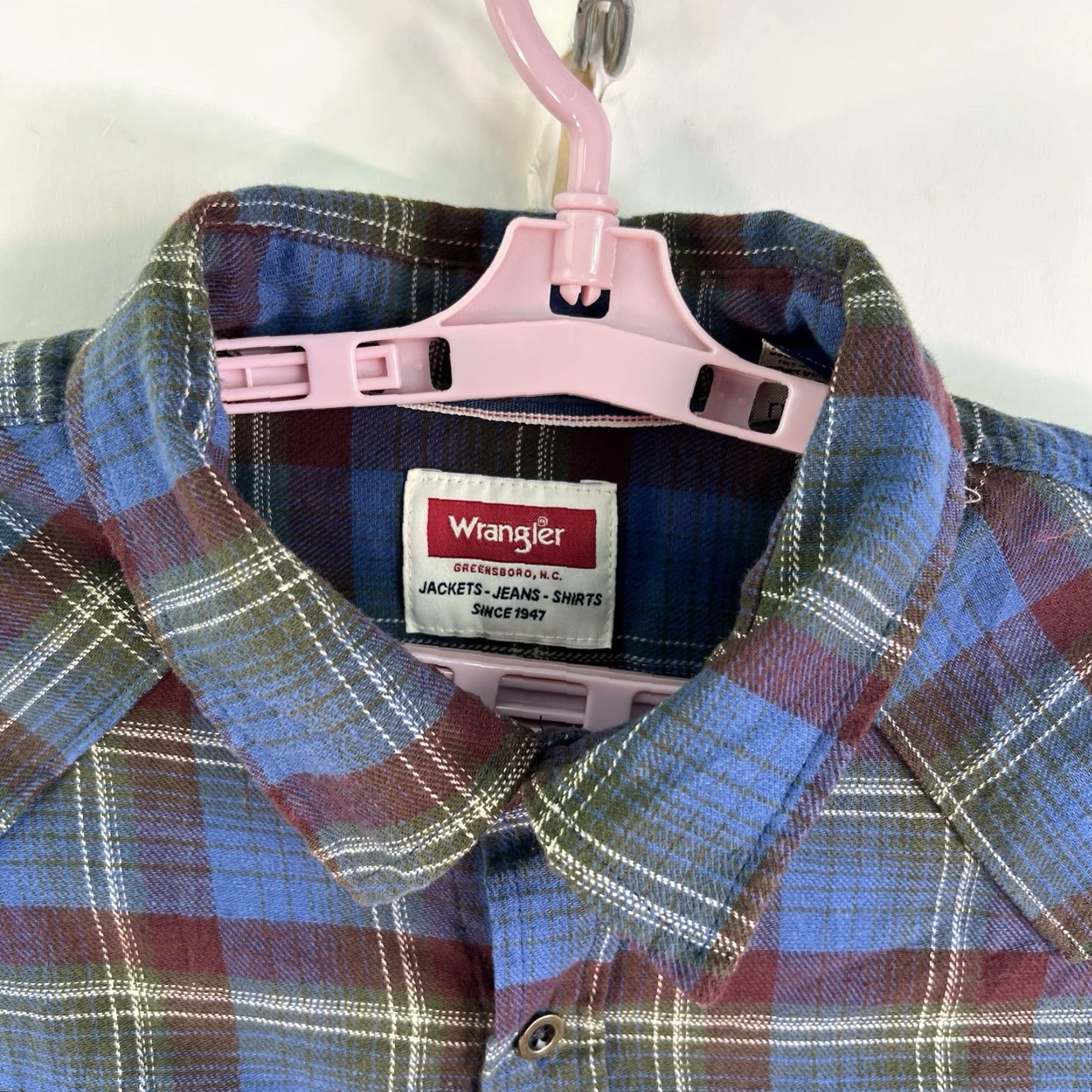 Wrangler VINTAGE Wrangler Men’s Button-Up Shirt Long Sleeve Plaid Flannel Western Casual Size L Blue Size US L / EU 52-54 / 3 - 3 Thumbnail
